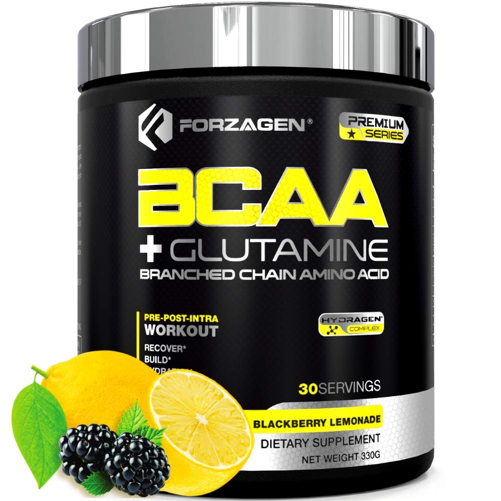 Forzagen BCAA Powder with Glutamine - 30 Servings Branched Chain Amino Acid Supplement for Muscle Recovery, Post Workout Hydration & Endurance - 4 Delicious Flavors (BlackBerry Lemonade) - Ideal for Gym, Fitness & Athletic Performance