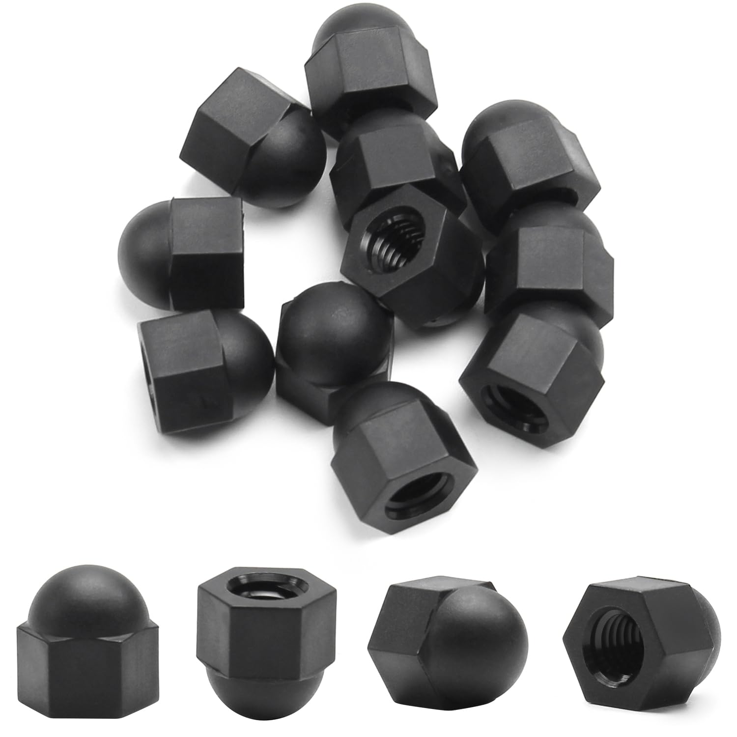 MroMax M6 Acorn Hex Cap Nuts - Black Nylon Locknuts (10Pcs) for Furniture & DIY Projects
