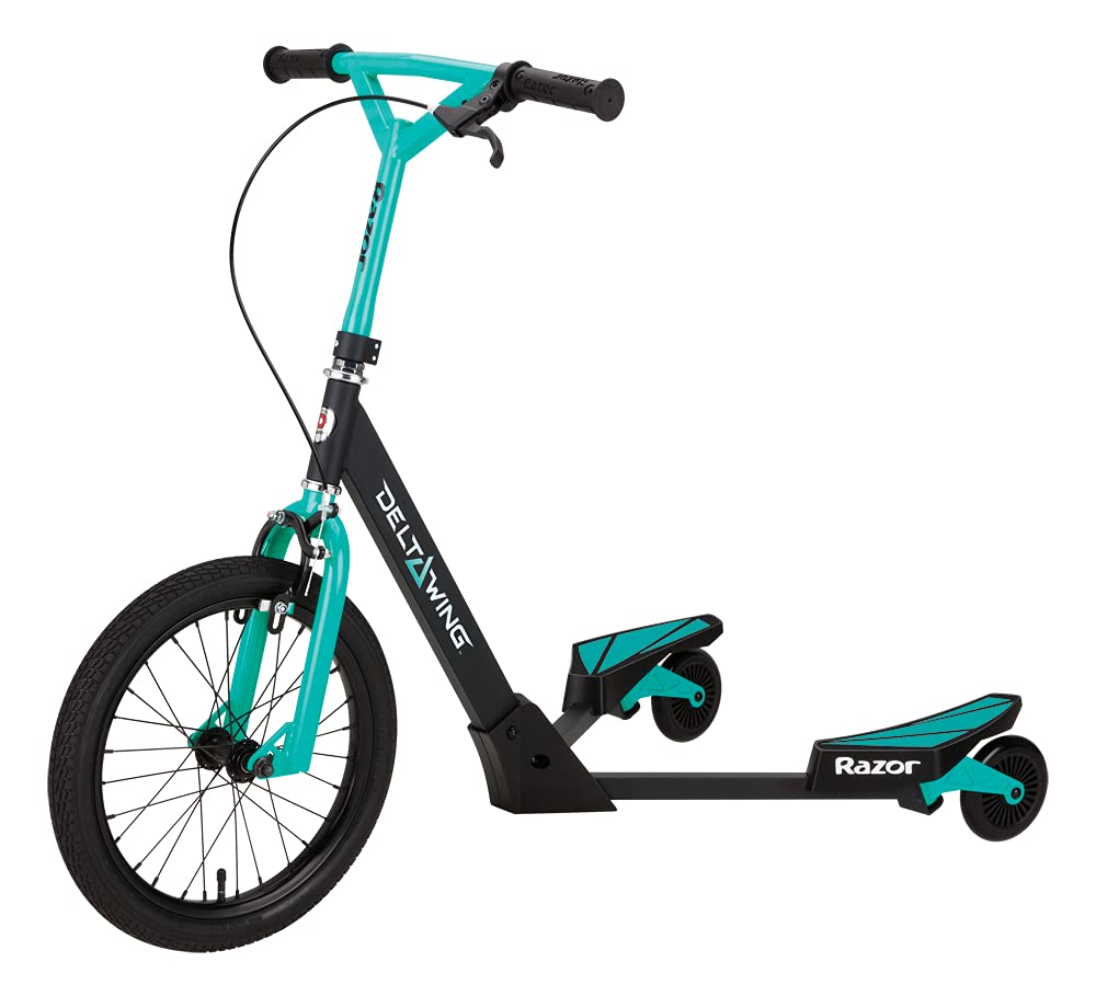 Razor DeltaWing Kick Scooter for Kids & Adults - Lightweight Aluminum Frame, Smooth Ride, Black/Mint Green - Perfect for Commuting, Neighborhood Fun & Outdoor Adventures
