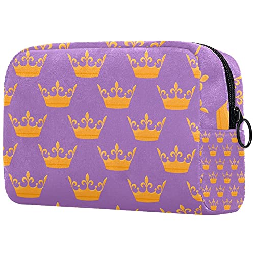 Large Makeup Bag for Women - Travel Cosmetic Organizer with Golden Crown Design, Fits Brushes, Eyeshadow Palette, Lipstick (Black & Purple) | Perfect for Travel, Home Storage & Beauty Professionals