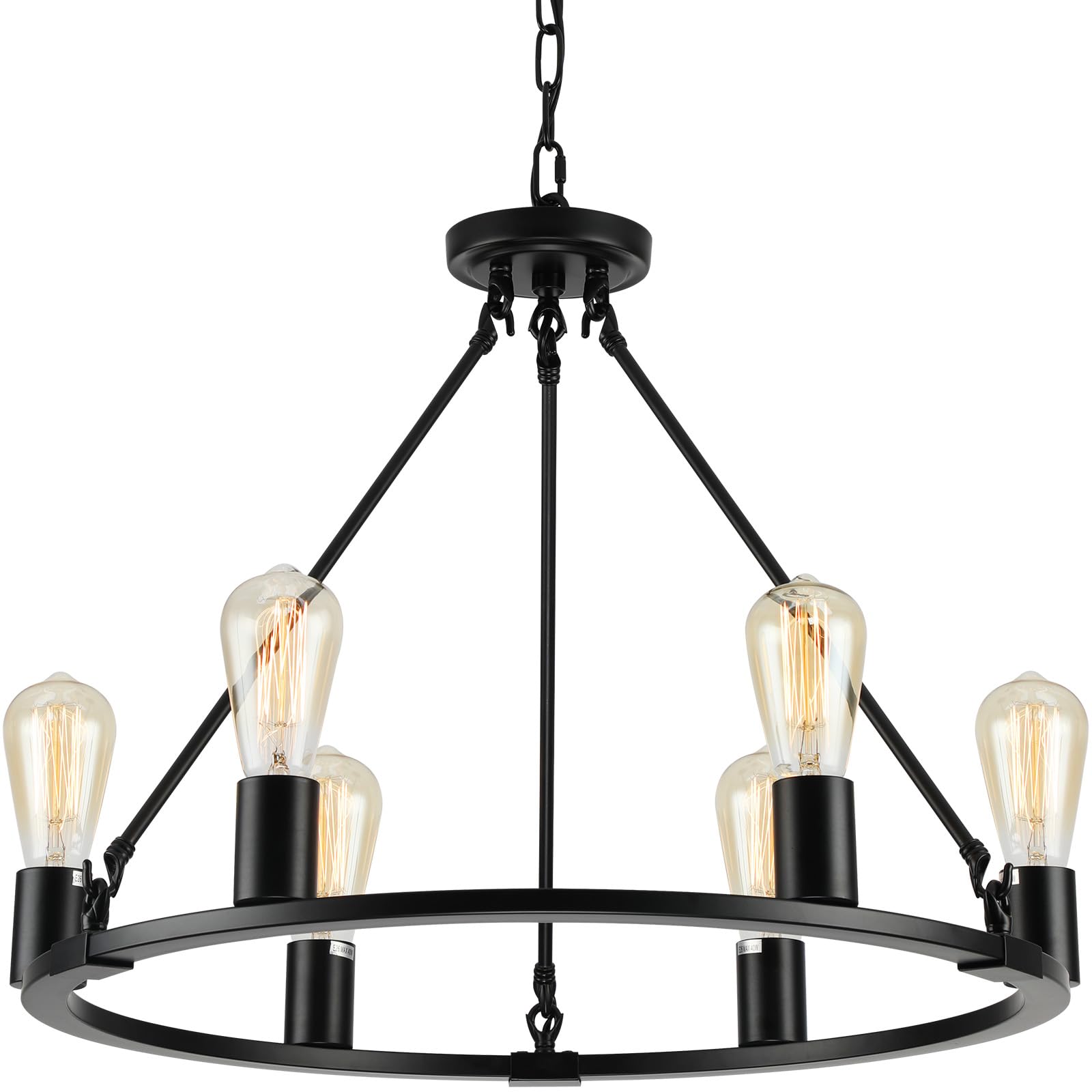Black Farmhouse Wagon Wheel Chandelier - 6-Light 24