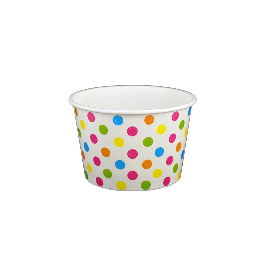 6 oz Yogurt Paper Cups - 1000 Count Bulk Pack (Polka Dot Rainbow) | Disposable Eco-Friendly Party Cups for Ice Cream, Desserts & Catering Events