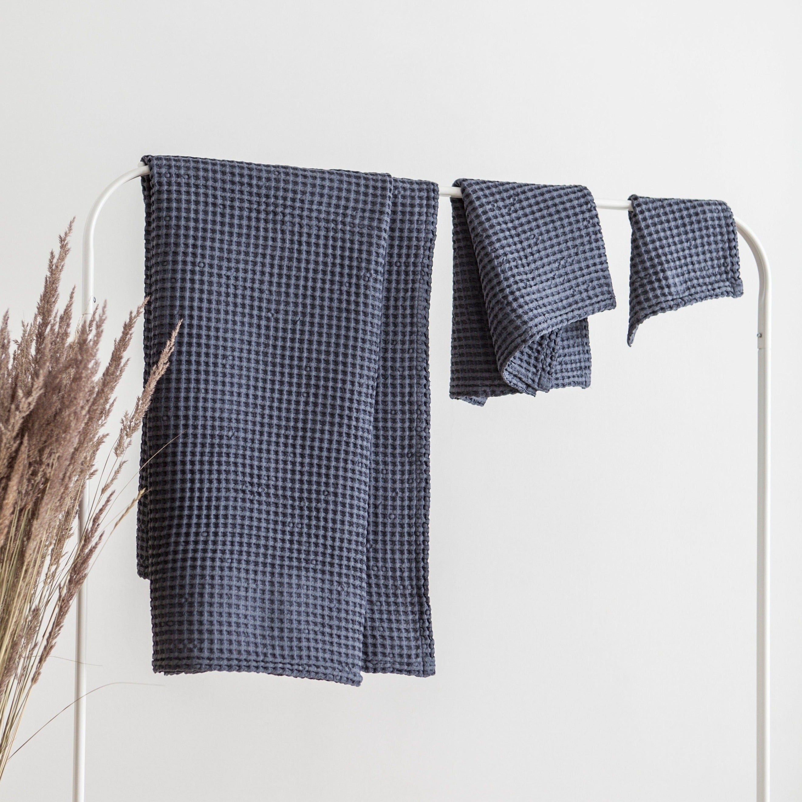 Premium Blue Waffle Towel Set - 3 Piece Soft & Absorbent Bath Towels for Spa, Gym & Beach | Quick Dry & Lightweight