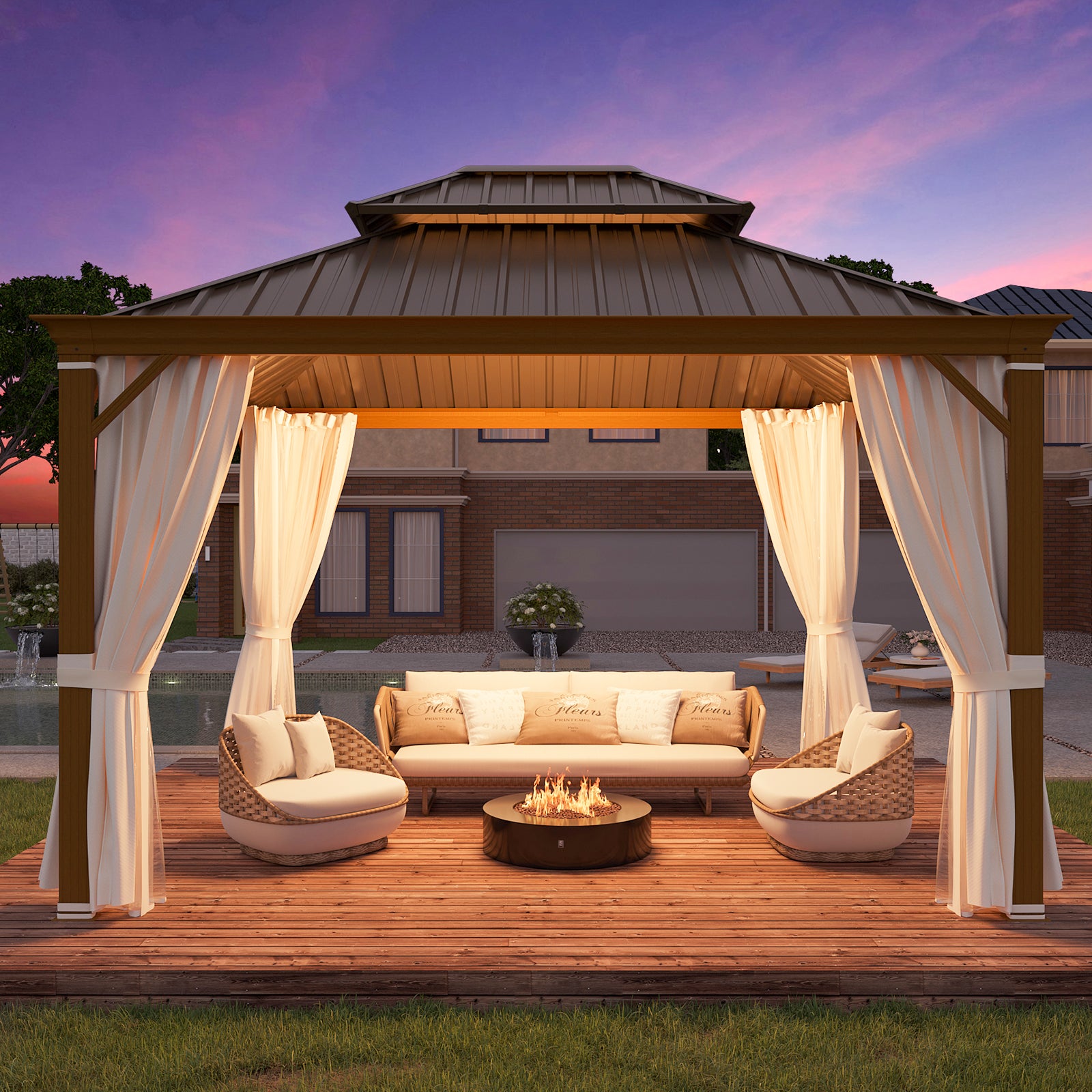 EROMMY 10' x 12' Hardtop Gazebo with Durable Aluminum Frame & Wood Grain Finish - Perfect for Outdoor Patio, Garden, Backyard Parties & Relaxation