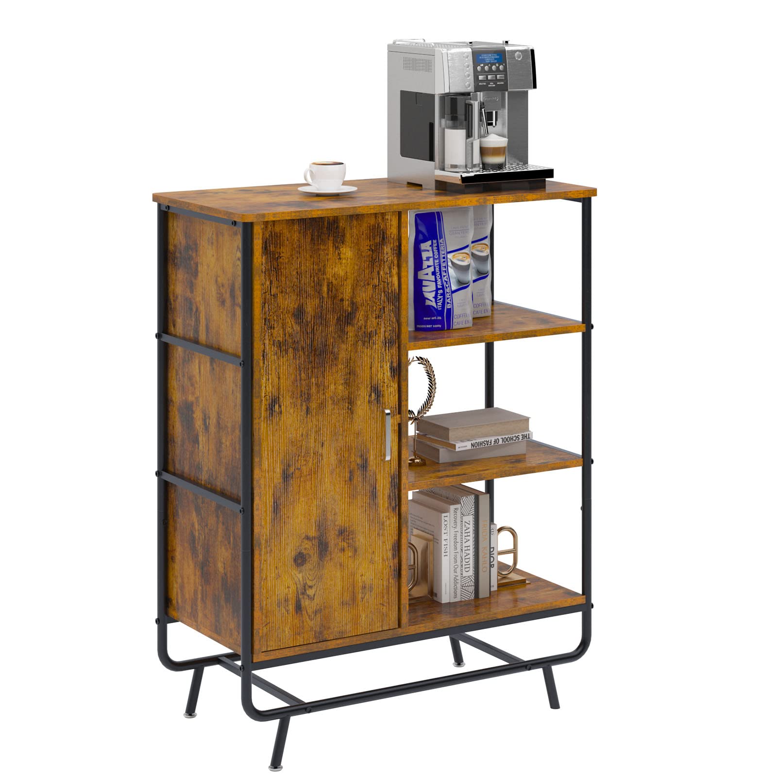 DLandHome Industrial Storage Cabinet - 3 Open Shelves Kitchen Buffet & Coffee Bar Cabinet for Living Room, Kitchen, Bathroom, Office | Space-Saving Organizer for Home, Dining Room & Entryway