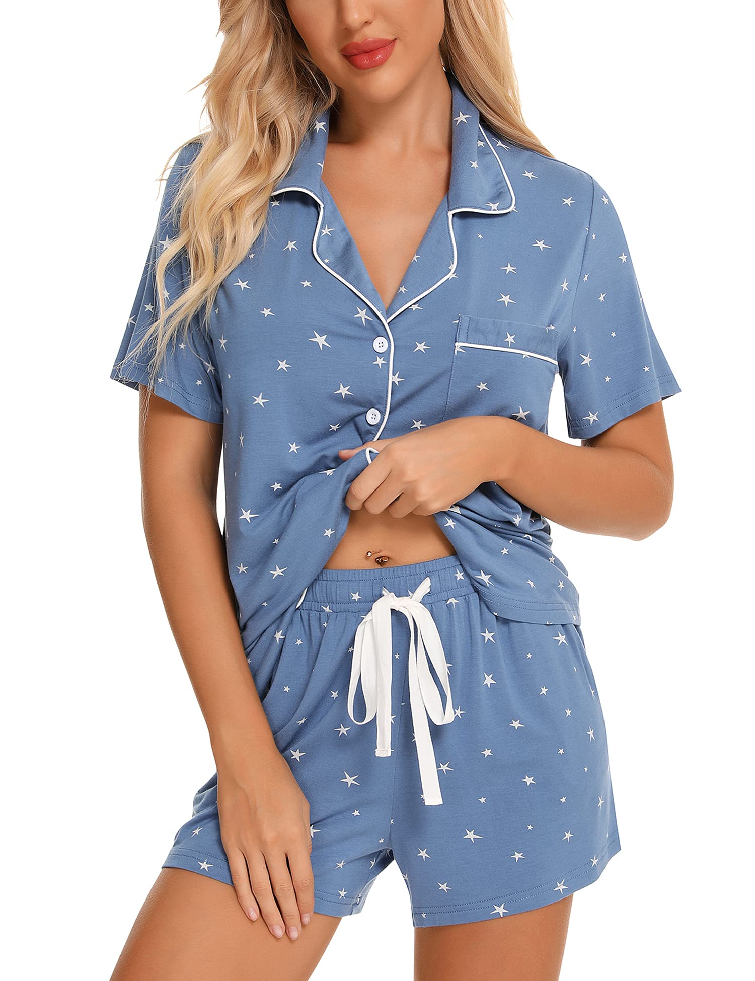 Leikar Women's Button Down Pajama Sets - Soft Sleepwear Shorts & Lounge Set for Brides, Comfortable Nightwear for Sleepovers, Honeymoon & Relaxing at Home