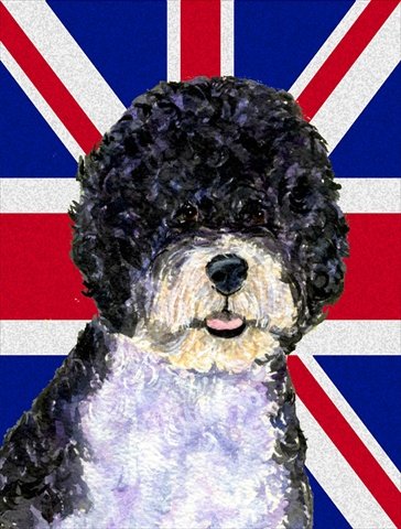 Portuguese Water Dog with British Union Jack Flag - Large Garden Flag for Outdoor Decor, Yard & Patio Display