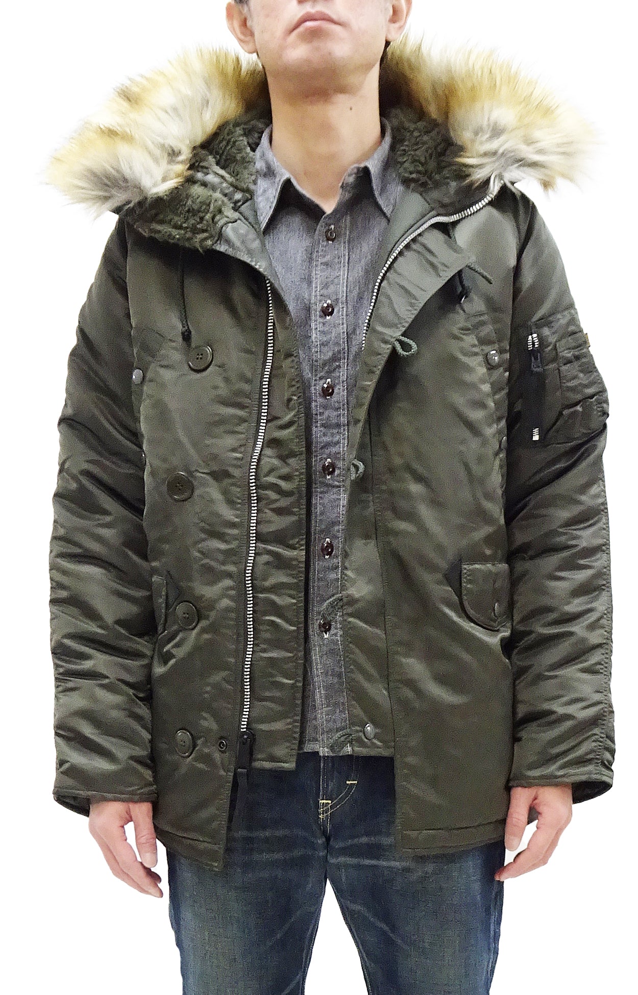 Alpha Industries N-3B Parka 20094 - Men's Military Style Thigh-Length Padded Nylon Hooded Winter Coat Jacket (Replica Gray) - Cold Weather Outerwear for Urban Commuting & Outdoor Adventures