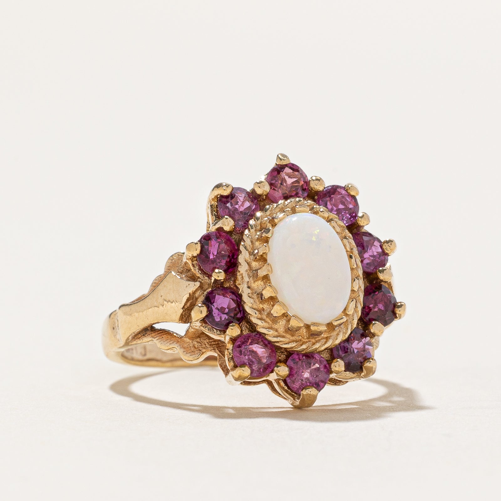 Opal & Ruby Cocktail Ring - 1.42 Carat Total Weight (CTW) - Size 5 - Elegant Floral Design for Women - Perfect for Parties, Weddings & Special Occasions
