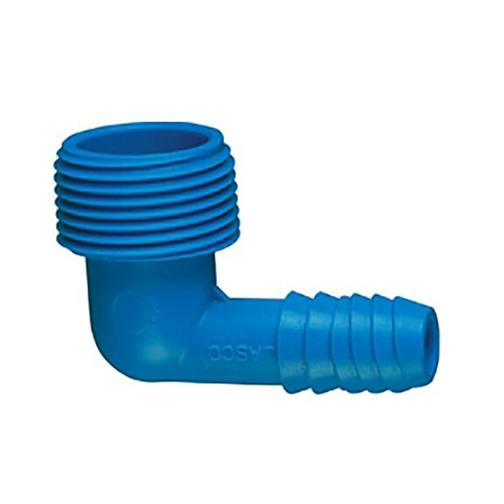 Lasco Blue Twister 90 Degree Elbow MIPT x Double Helix - Durable Plumbing Fitting for Water Supply & Irrigation Systems | Perfect for Home, Garden & DIY Projects
