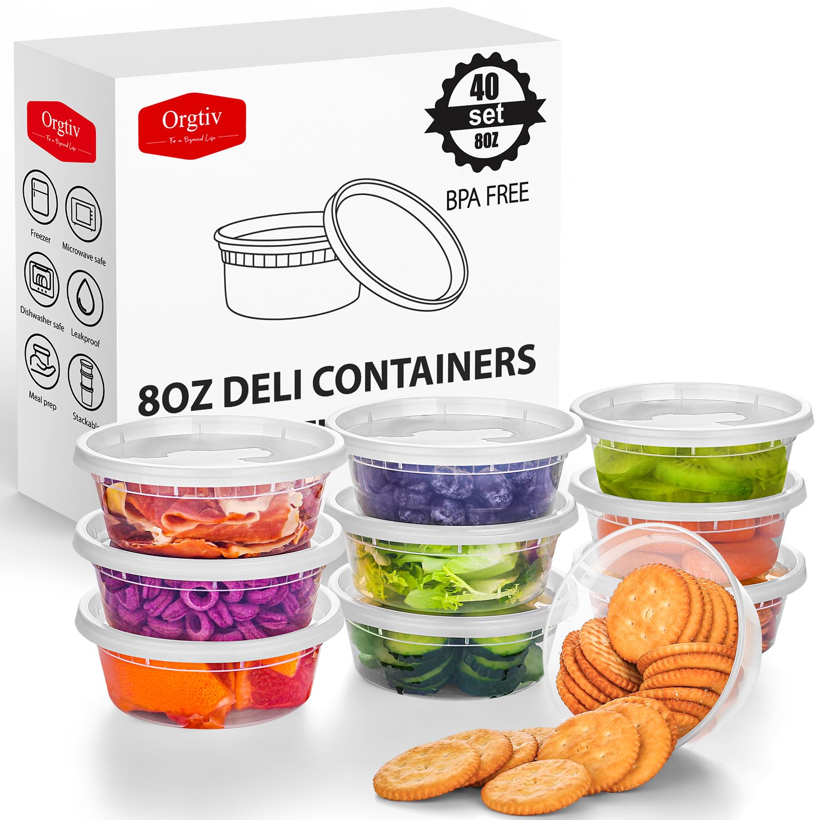 8oz 40-Pack Deli Containers with Lids - Leakproof, Microwave & Dishwasher Safe, Durable Food Storage Containers for Meal Prep, Takeout, Leftovers & Restaurant Use