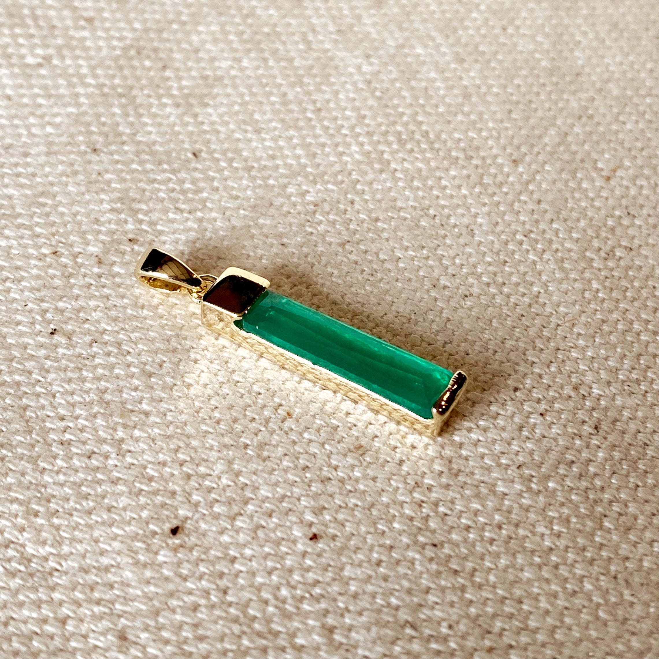 18K Gold Filled Emerald Crystal Baguette Charm Pendant - Elegant Jewelry for Women, Perfect for Necklaces, Bracelets & Gift Giving