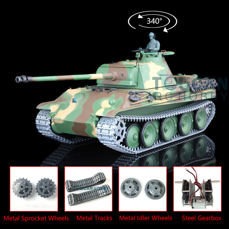 1:16 Scale Henglong German Panther G RC Tank - Upgraded 7.0 Version with Metal Tracks, 340° Rotating Turret & BB Shooting System (RTR Model) - Perfect for Military Enthusiasts, Collectors and RC Battle Games