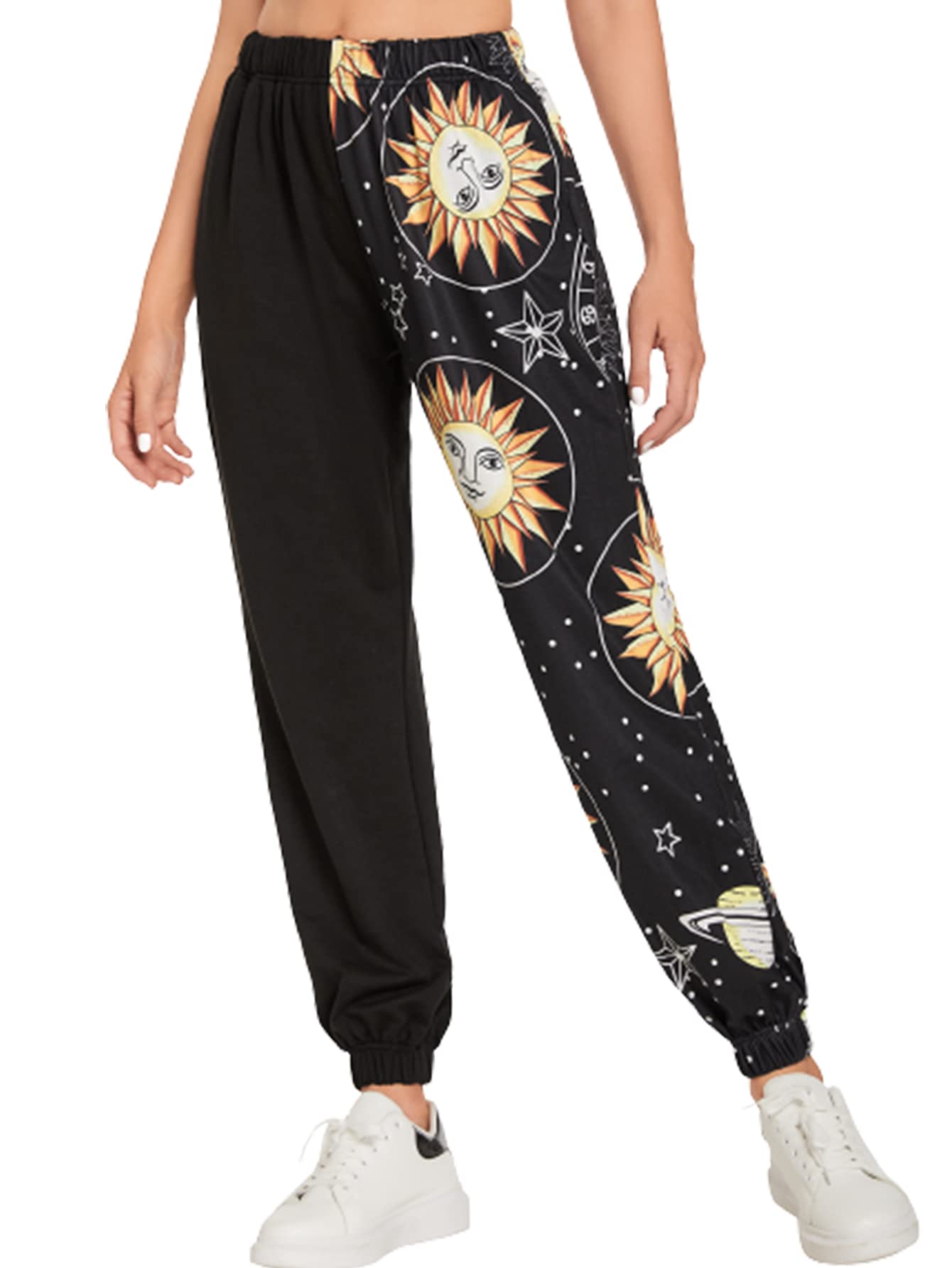WDIRARA Women's Graphic Print Sweatpants - Elastic Waist Joggers for Casual Wear, Lounge, Yoga & Running | Soft Comfortable Long Pants for Women