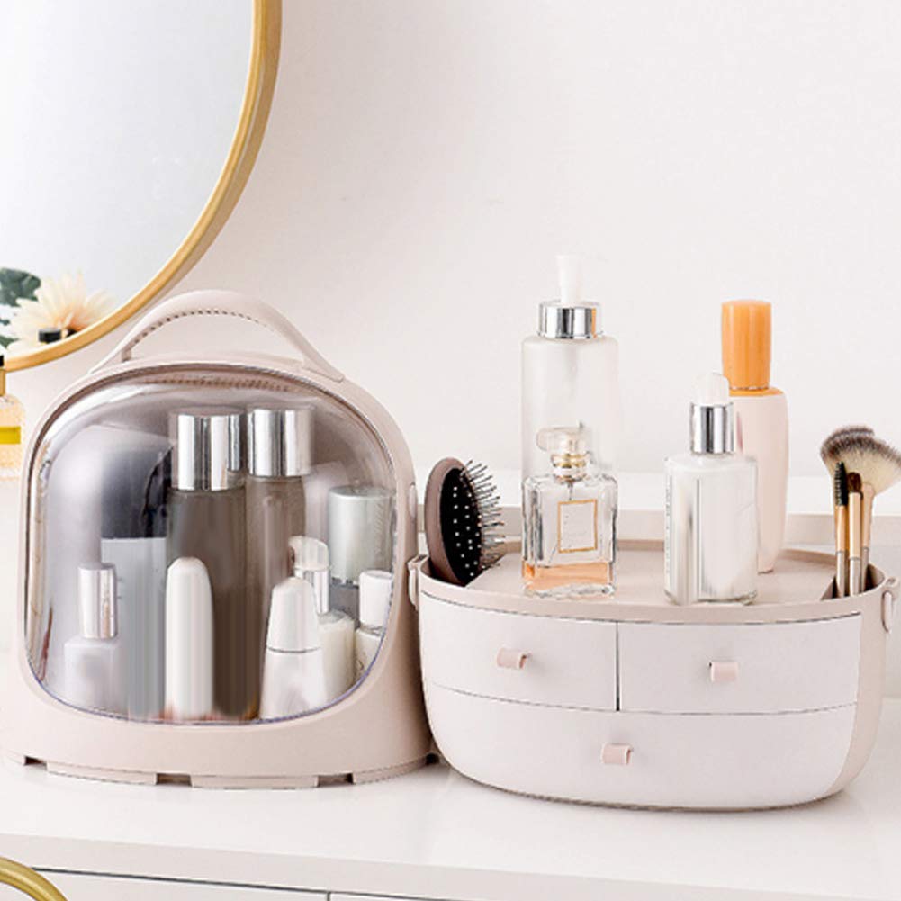 Dustproof Makeup Organizer Box with Door Lid & Drawers - Large Capacity Cosmetic Storage Case with Transparent Cover & Handle | Perfect for Vanity, Travel & Salon Organization