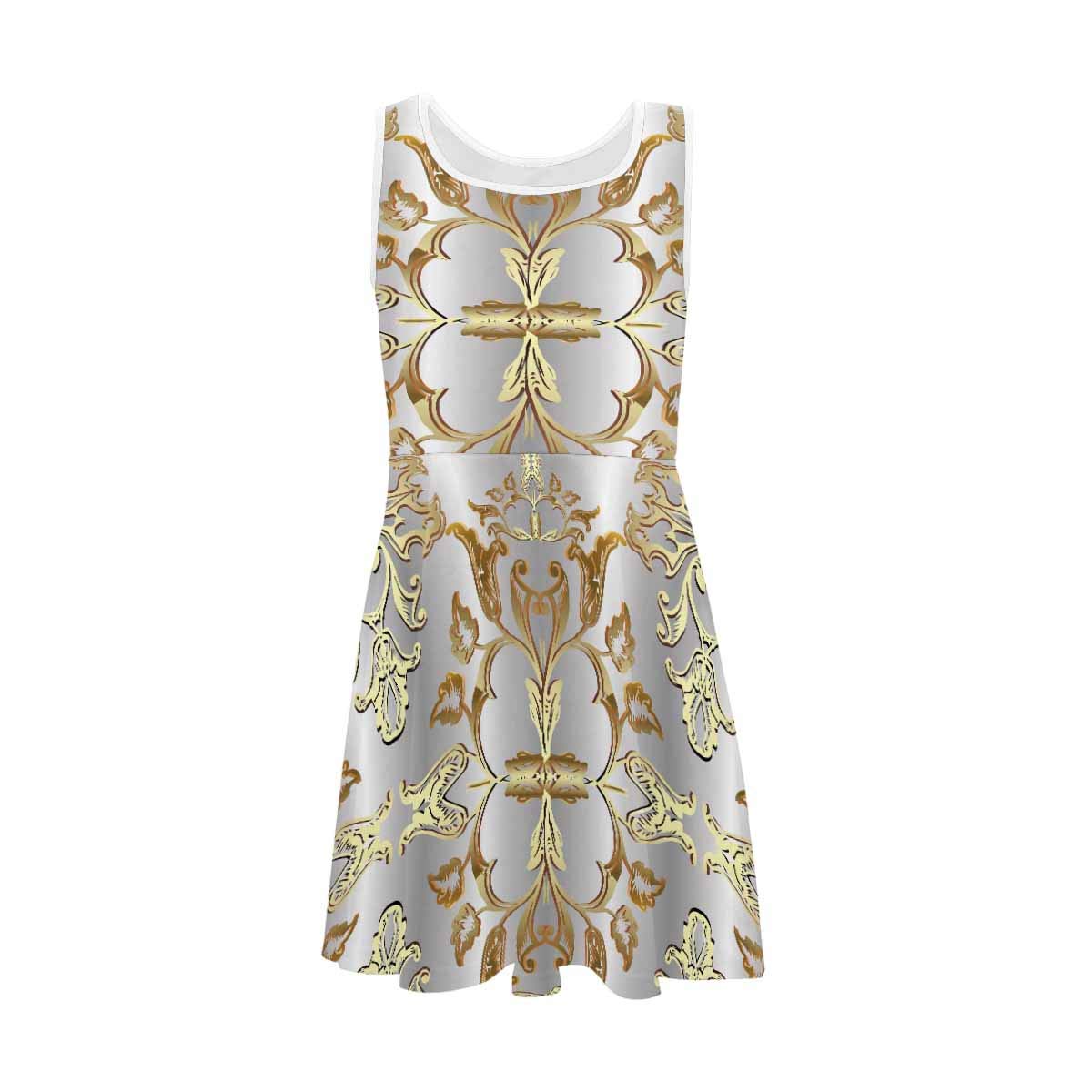 **InterestPrint Girls Sleeveless Floral Print Dress - Casual & Party Wear for Kids 4-13 Years (2T-XL) - White Daisies & Circles Design - Perfect for Summer, Birthday, and Special Occasions**
