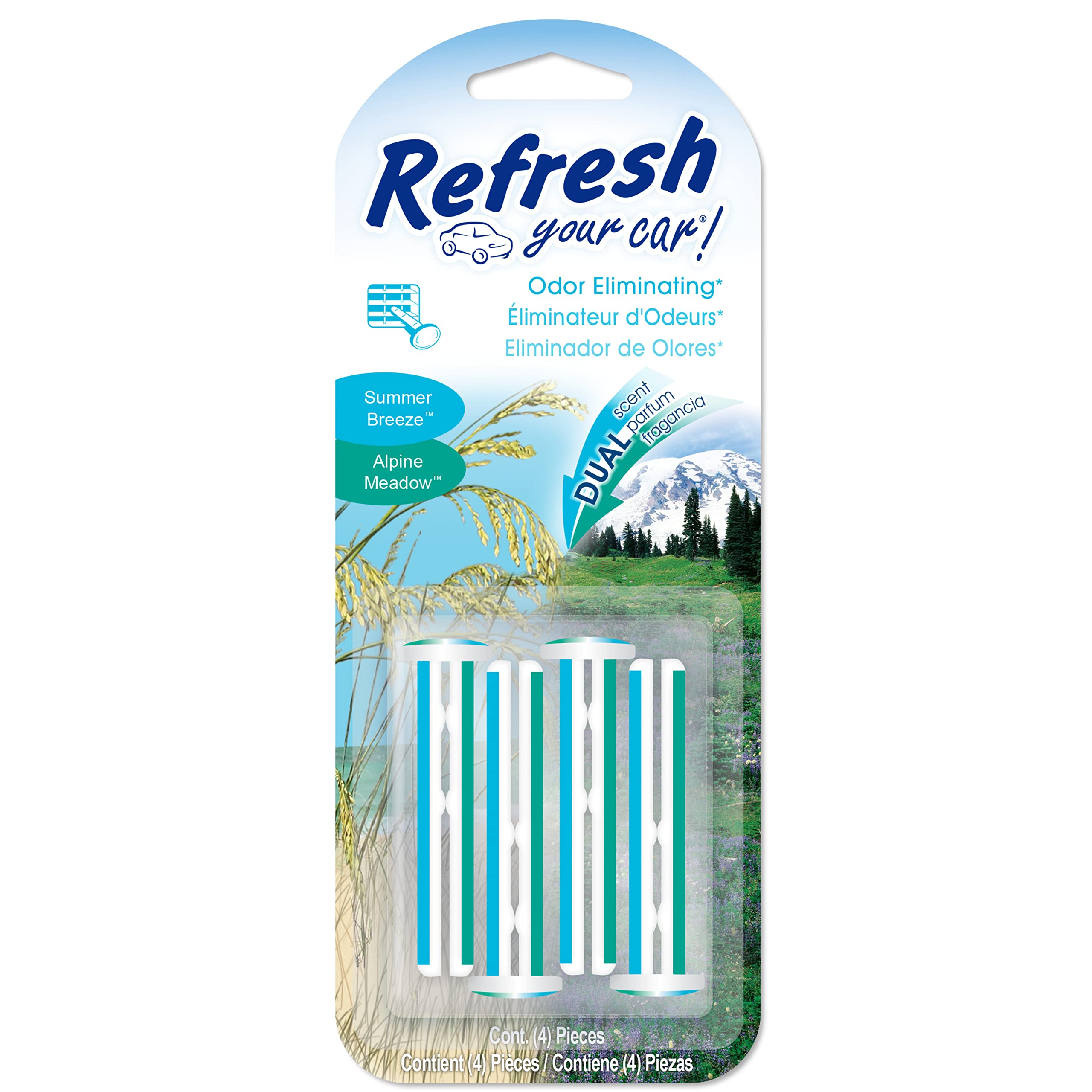 E300888902 Dual Scent Car Vent Sticks - Alpine Meadow & Summer Breeze (4-Pack) for Fresh Car Interior