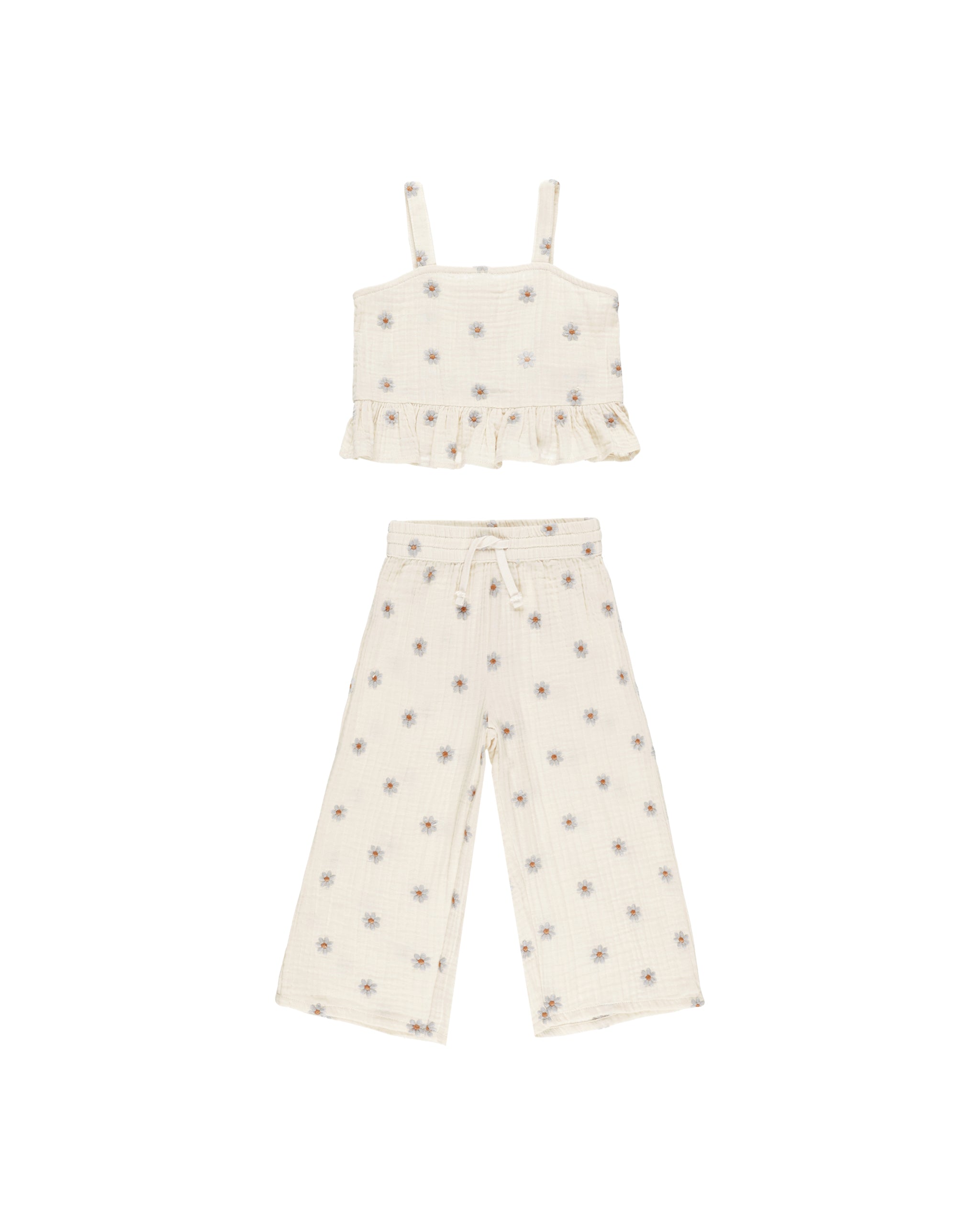 Rylee & Cru Kayli Outfit Set - Blue Daisy Print Baby Girl Clothes for Playdates, Photos & Everyday Wear