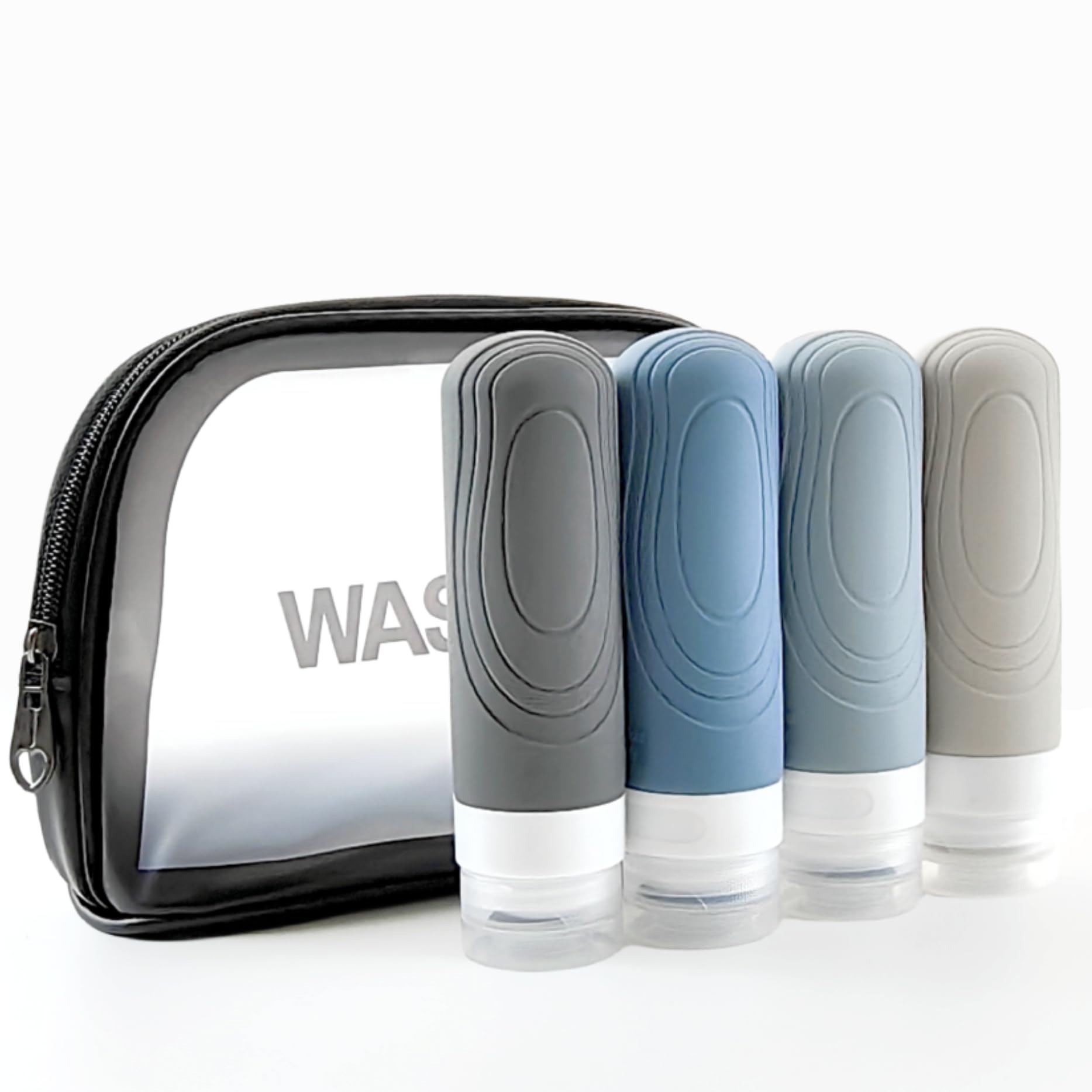 Leak Proof Silicone Travel Bottles Set (3oz, TSA Approved) - Includes Black Toiletry Bag for Shampoo, Conditioner & Cosmetics | Perfect for Air Travel, Gym & Vacation Essentials
