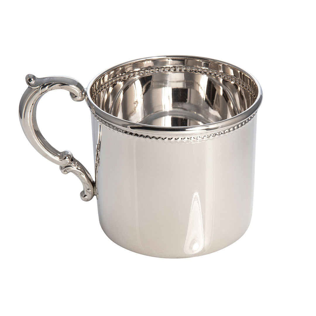 Sterling Silver Beaded Edge Baby Cup - Elegant Christening Gift for Newborns, Perfect for Baptism, First Communion & Baby Showers