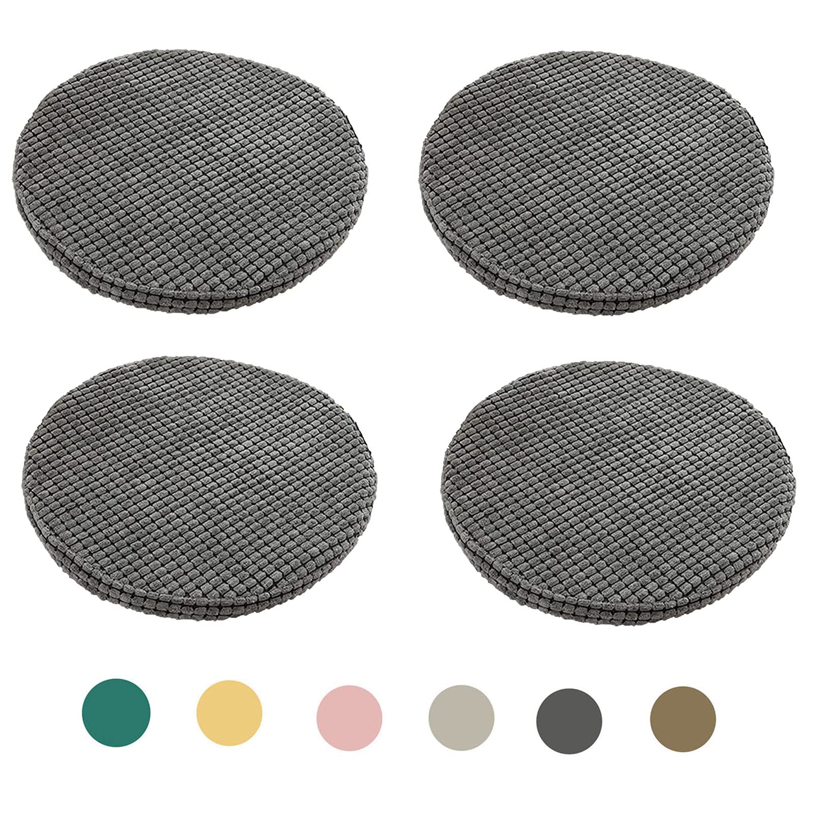 ZTGL 4 Pack Non-Slip Round Chair Cushions - Memory Foam Seat Pads for Kitchen, Dining, Office & Bar Stools (40x40cm, Grey) - Perfect for Home, Restaurant and Cafe Use