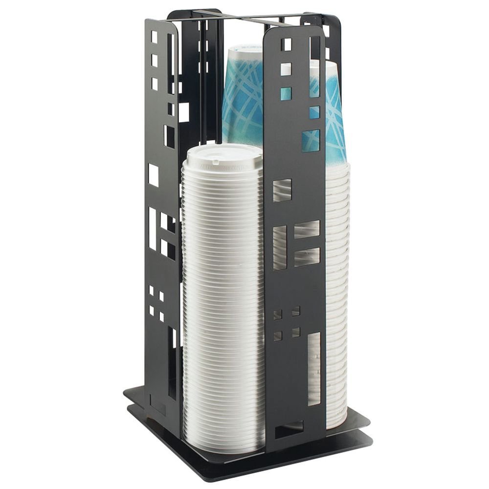 1615-13 Black Square Revolving Cup & Lid Dispenser - 8.125