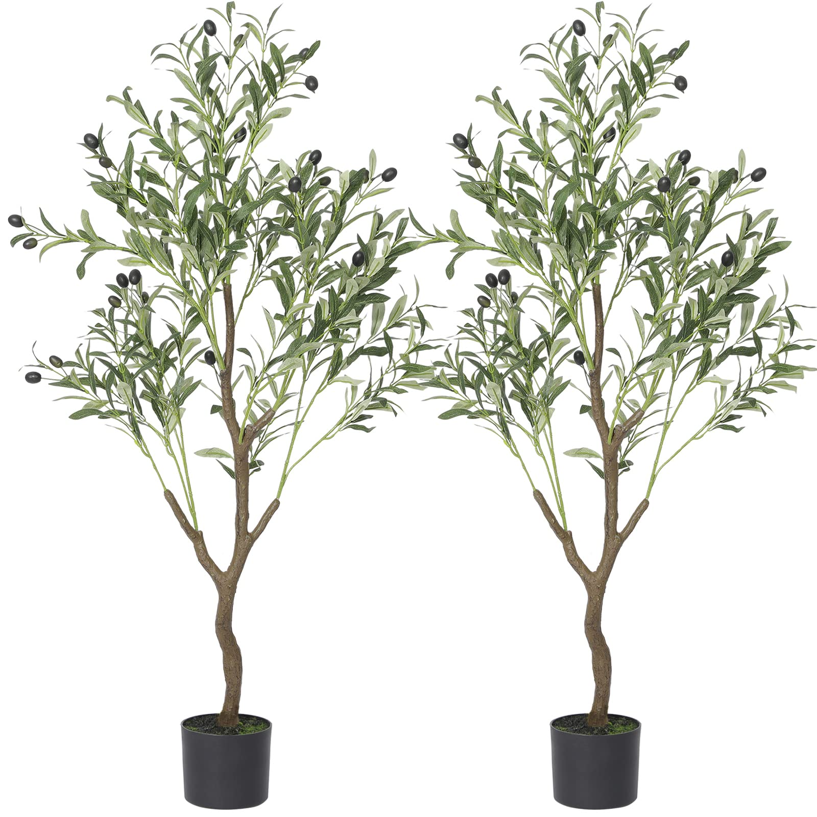 VIAGDO 4ft Artificial Olive Tree - Large Faux Potted Silk Tree with Realistic Branches & Fruits, 504 Leaves (2-Pack) - Perfect for Home Office, Living Room, Bedroom & Indoor Floor Decor