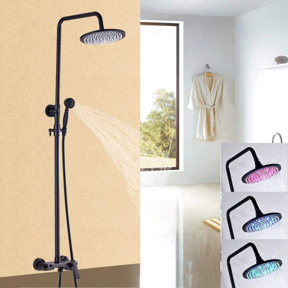 KXA 10 Inch Oil Rubbed Bronze LED Shower Set - 3 Color Changing Shower Faucet Mixer Tap with Adjustable Shower Bar for Modern Bathroom Upgrade | Perfect for Spa-Like Showers, Master Bathrooms & Luxury Home Renovations
