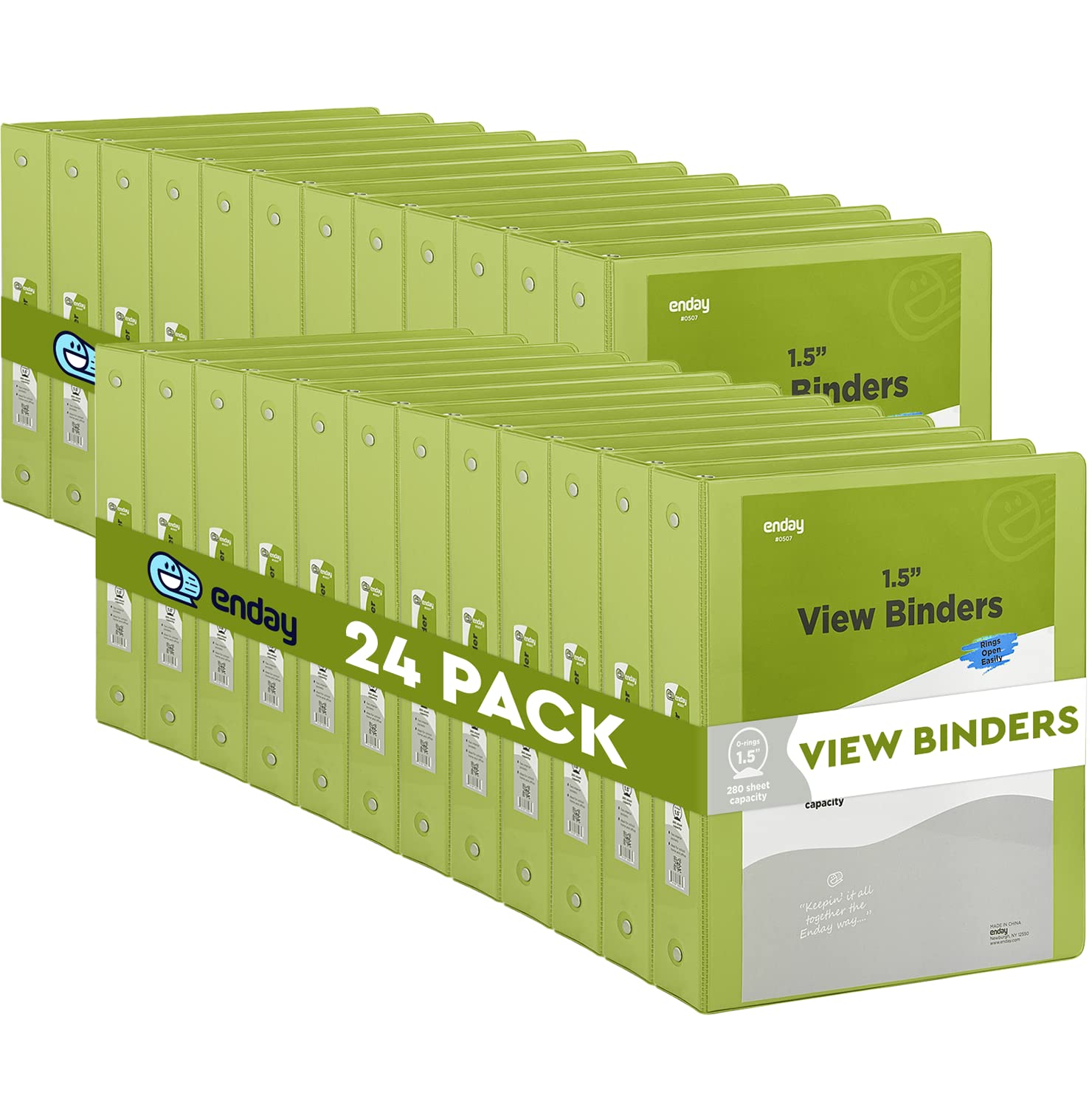 Enday 1.5 Inch 3-Ring Binder with Clear View Cover - 2 Inside Pockets, 24-Pack for School & Office Supplies (Green, Red, Blue, Purple, Pink, Grey) - Perfect for Organizing Notes, Documents & Presentations