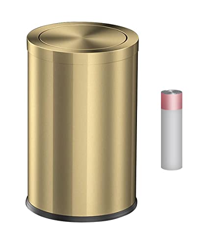 Golden Monolayer Stainless Steel Trash Can with Flipping Lid - Durable & Stylish Garbage Bin for Kitchen, Bathroom, Toilet, Living Room, and Office Spaces