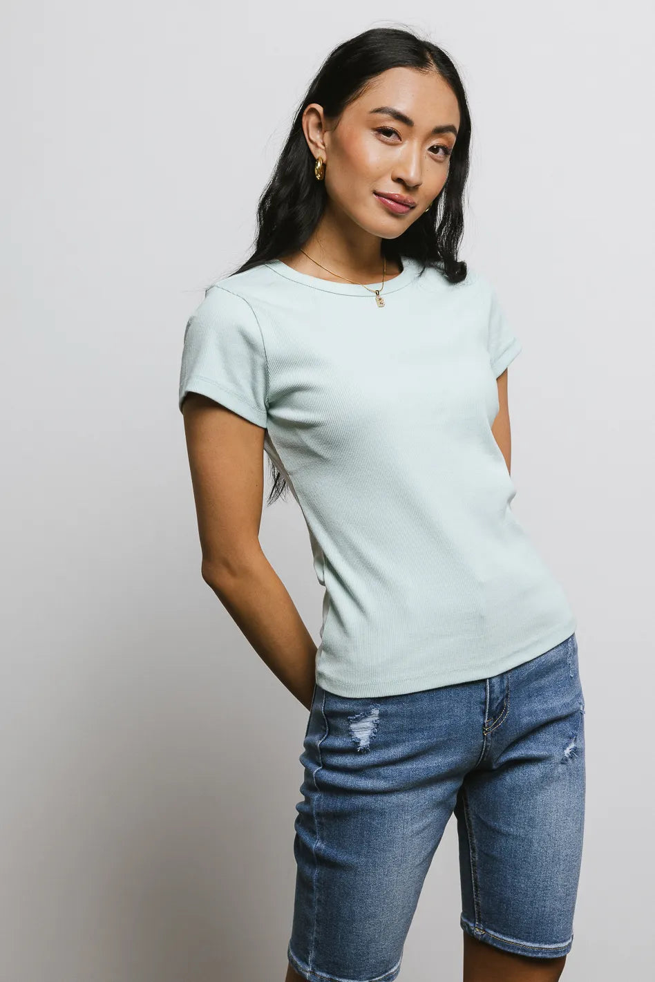 Addison Ribbed Top in Mint Green - Women's Casual Stretch Knit Shirt | Perfect for Layering, Everyday Wear & Summer Outfits