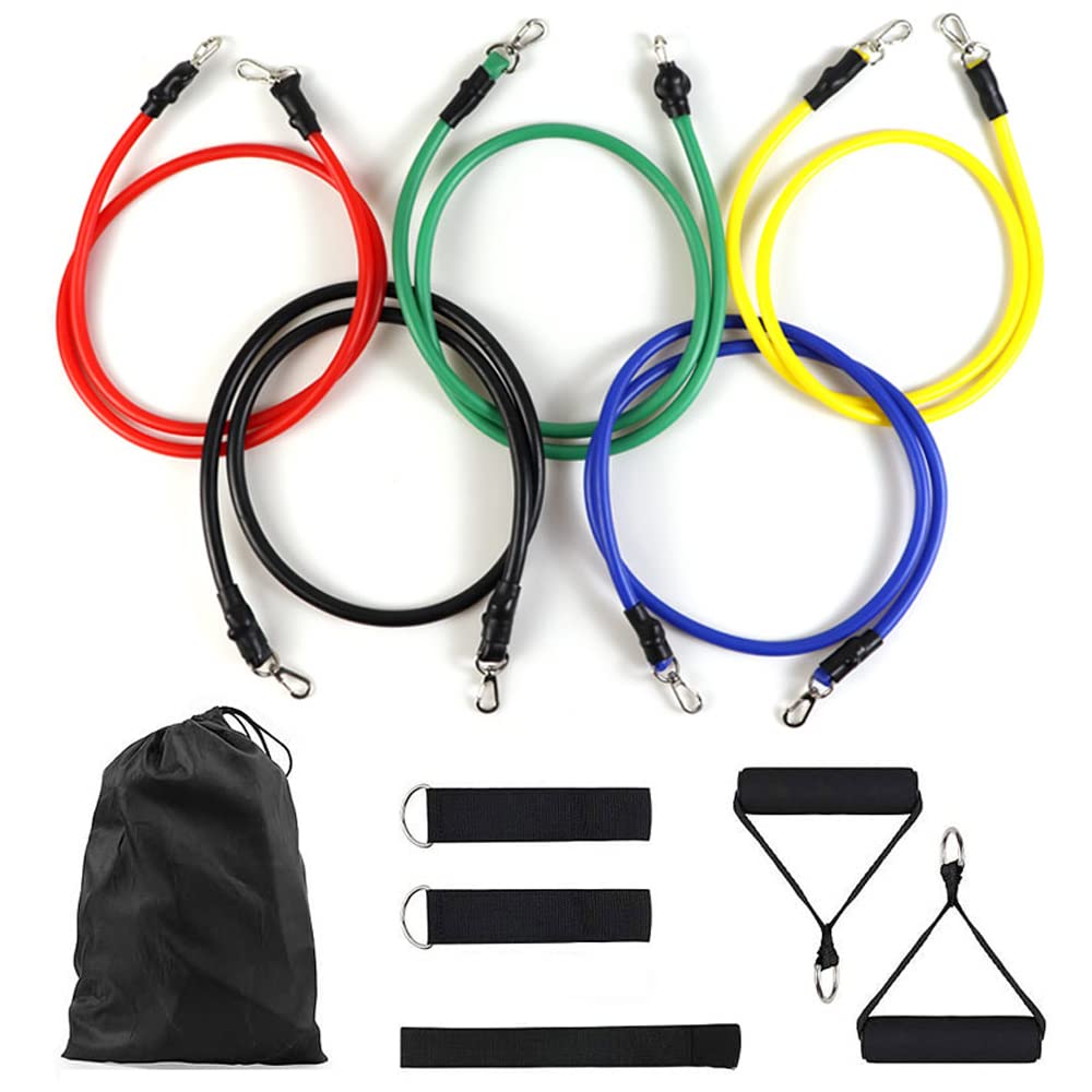 LTLCLZ 11-Piece Latex Resistance Band Set with Ankle Straps - Portable Pull Rope Exercise Bands for Home Workouts, Strength Training & Physical Therapy | Indoor Fitness Equipment for Men & Women