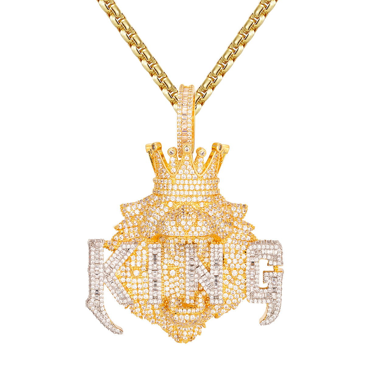 3D Lion Face Enamel King Crown Pendant for Men - Custom Hip Hop Jewelry - Perfect for Rap Artists, Streetwear Fashion & Gift Giving