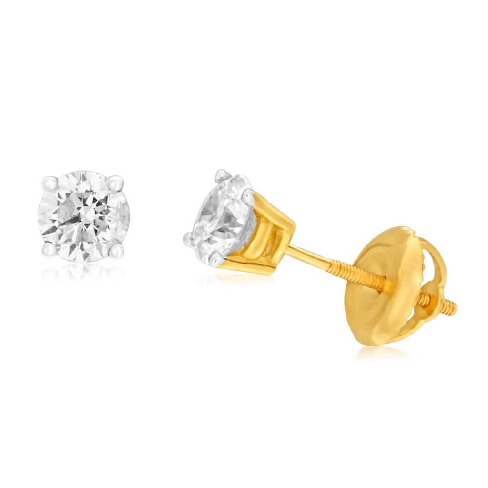 18ct Yellow Gold Diamond Stud Earrings - 0.75 Carat Round Cut Diamond Earrings for Women | Perfect for Weddings, Anniversaries & Special Occasions