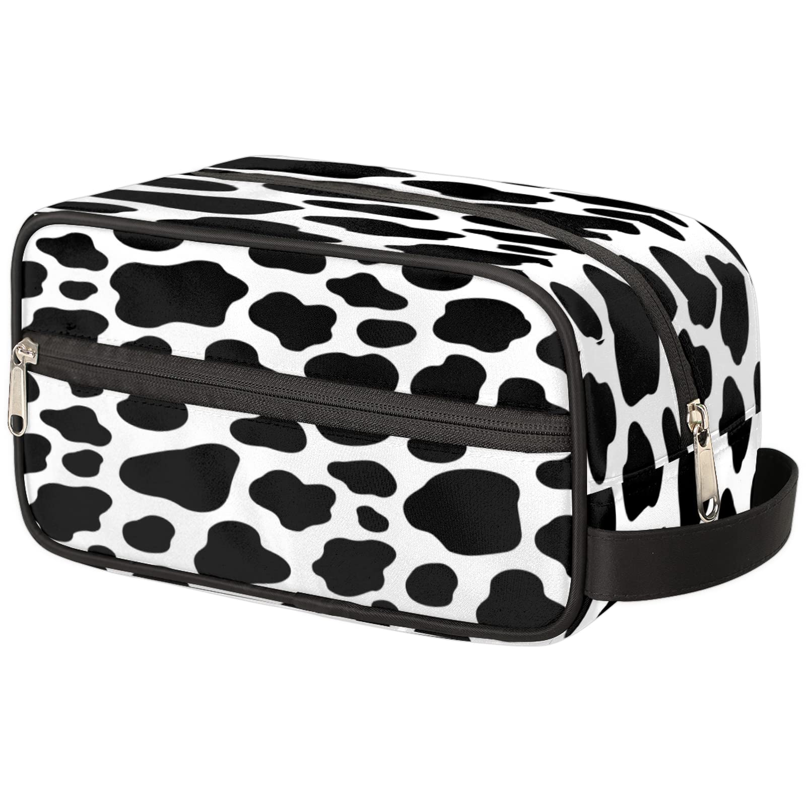 Premium Travel Toiletry Bag for Women & Men - Waterproof Cowhide Cosmetic Organizer (White/Black Abstract) - Large Capacity Makeup & Shaving Dopp Kit for Toiletries, Razors & Travel Essentials | Ideal for Vacation, Gym, Camping & Business Trips