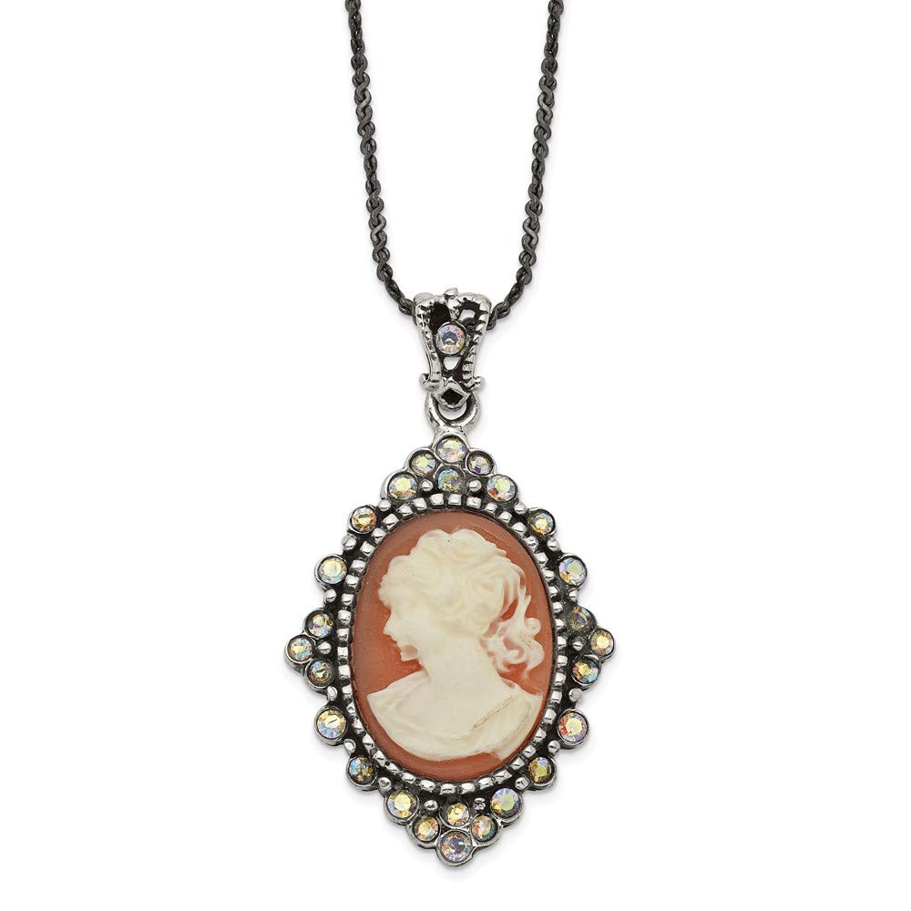 Elegant Sterling Silver Resin Cameo Pendant with Crystal Accents on 16-Inch Chain - Perfect for Weddings, Anniversaries & Special Occasions