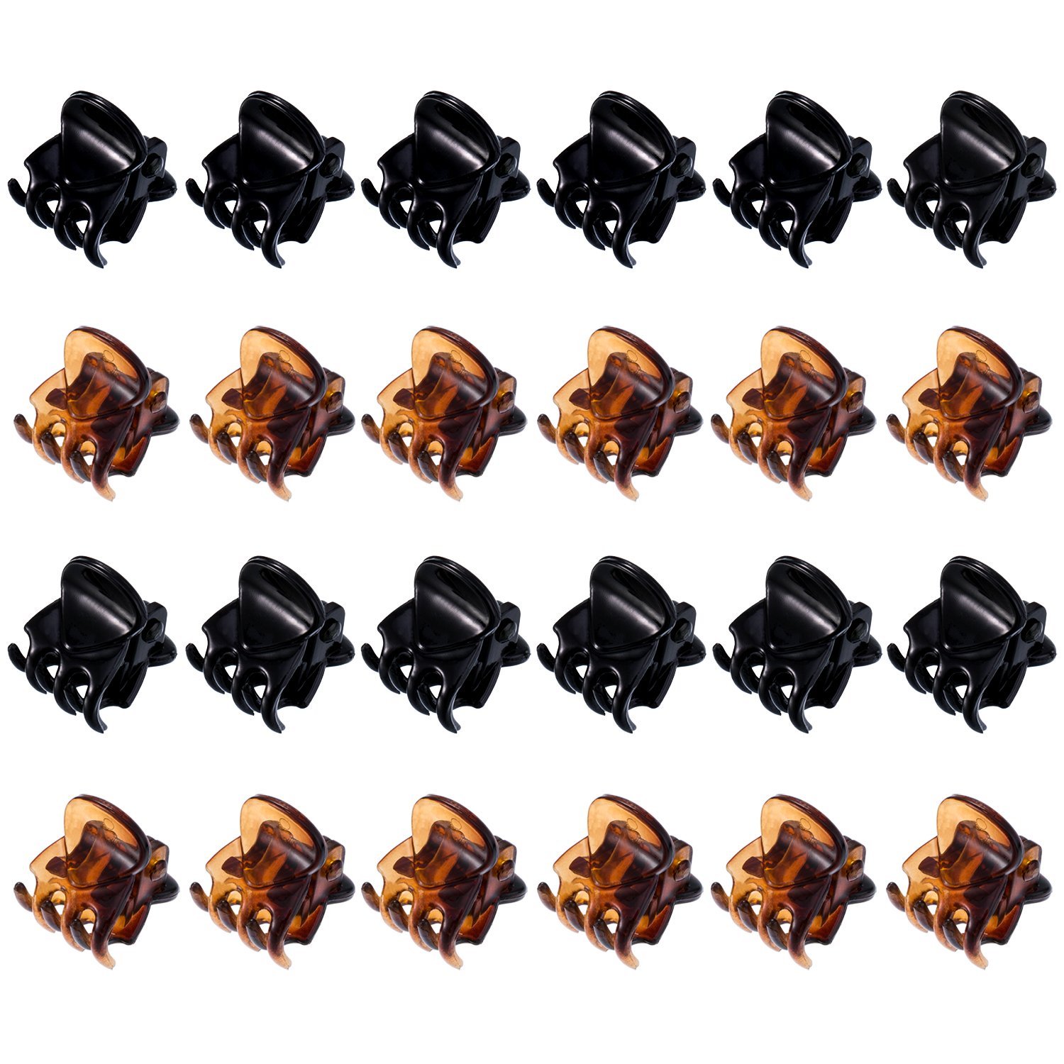 HOTOP 24 Pcs Small Mini Hair Clips - Non-Slip Plastic Jaw Hair Claw Clamps for Women & Girls (Black, Brown) | Perfect for School, Work, Parties & Daily Hairstyling