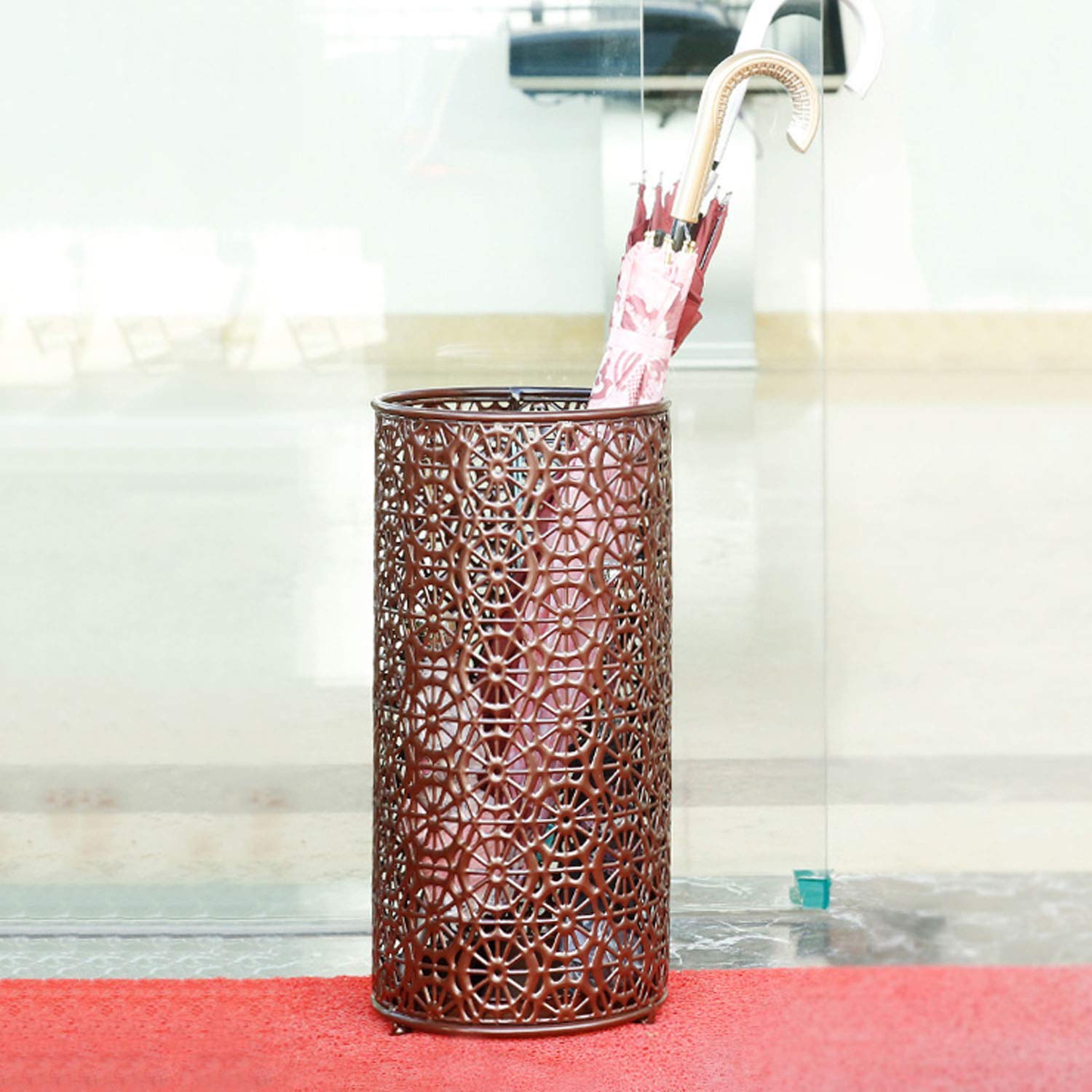 YOGAA Free Standing Umbrella Stand with Drip Tray & 3 Hooks - Round Base Holder for Entryway, Office, Home (240×490mm) - Perfect for Wet Umbrella Storage by Door, Patio & Commercial Spaces