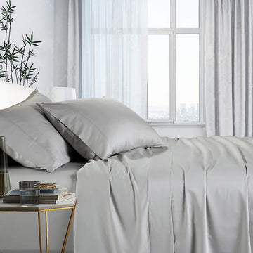 Premium 1000 Thread Count Bamboo Cotton Sheet Set - Silver, Double Size - Ultra Soft & Breathable for a Cool & Comfortable Sleep