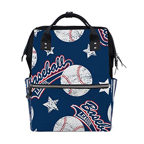 Kuizee Diaper Bag Backpack - Multipurpose Maternity & Baby Care Backpack for Moms, Baseball Star Design, Dark Blue, 15.7 Inch - Perfect for Daycare, Travel & Everyday Use