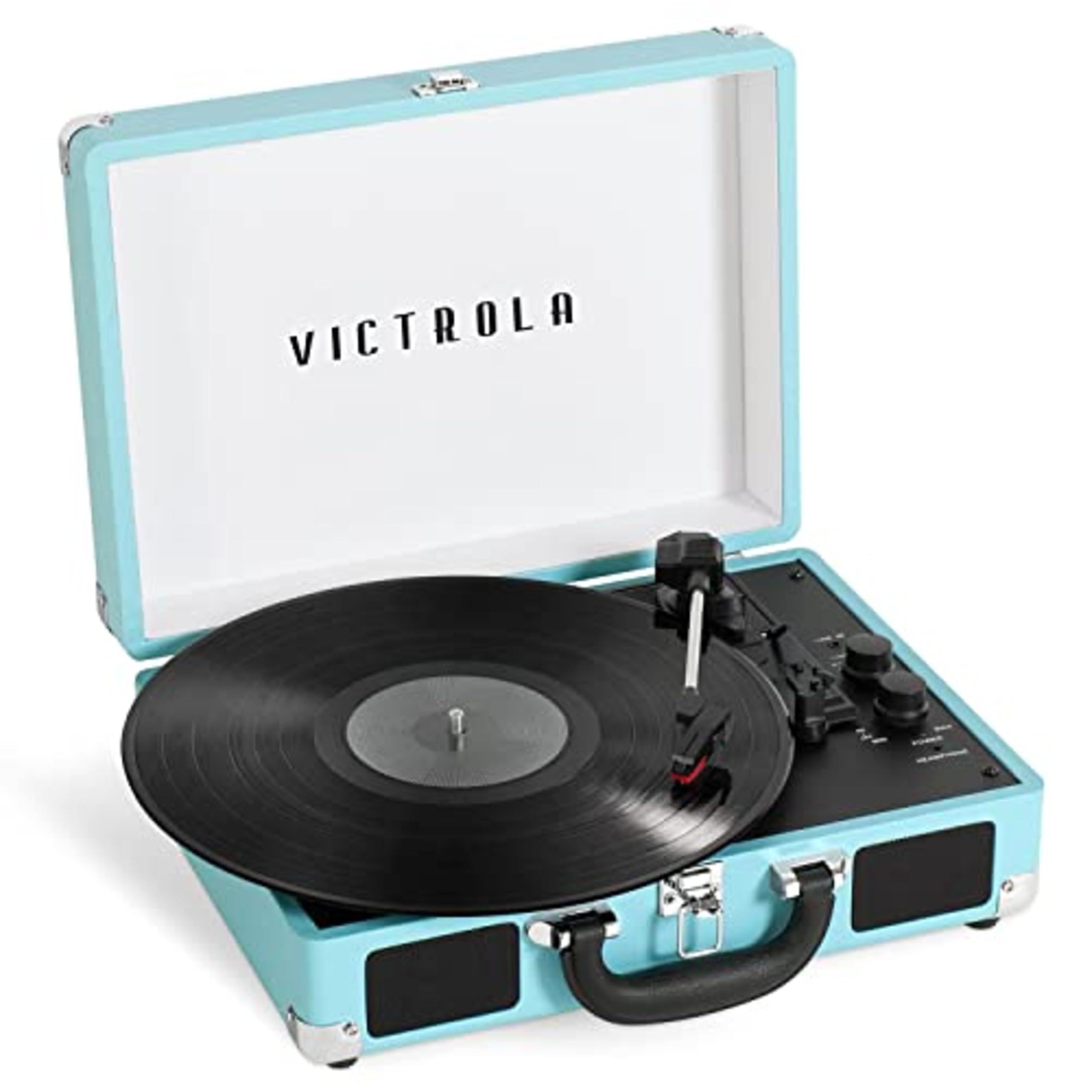 Victrola Journey+ 复古3速蓝牙便携式黑胶唱片机，内置扬声器 | 升级版转盘音质 | 附赠额外唱针 | 绿松石色 (VSC-400SB-TRQ-SDF) | 适合家庭聚会、卧室音乐欣赏和复古风装饰