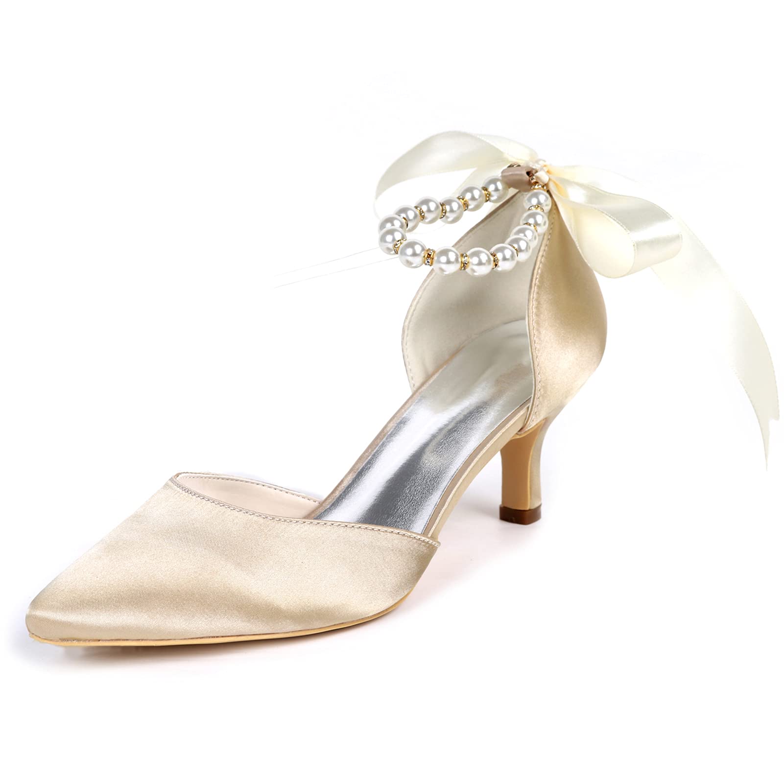 Elegant PALHERU Women's Pointed Toe Satin Wedding Heels with Pearl Ankle Strap - Perfect for Bridal, Bridesmaid & Evening Events | Comfortable High Heel Pumps for Ceremony, Reception & Formal Occasions