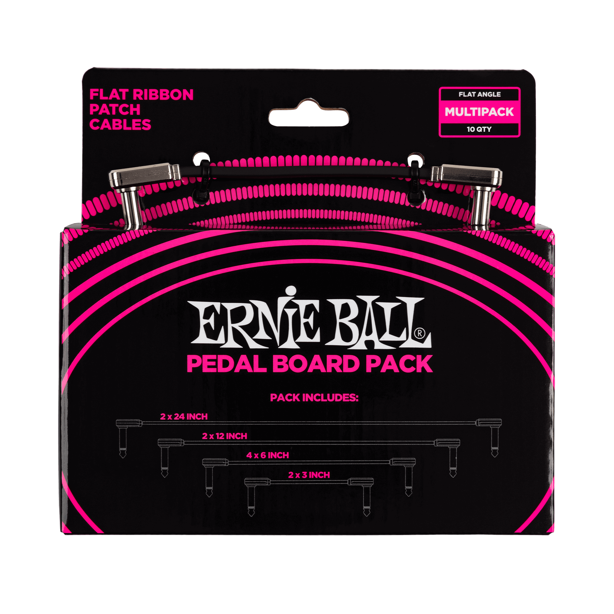 Ernie Ball Flat Ribbon Patch Cables - 6 Pack Pedalboard Guitar Effects Cables for Professional Musicians & Home Studios
