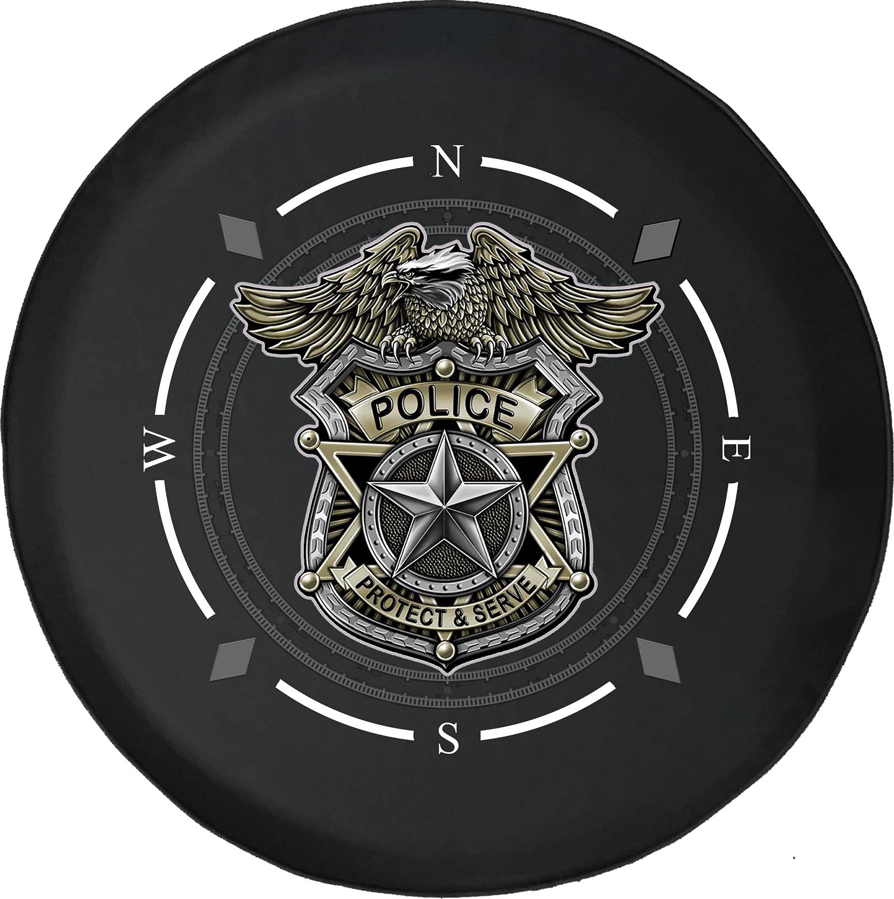 Premium Spare Tire Cover with Compass & 'Protect Serve' Design - American Blue Stripe Wheel Cover for SUV, Trailer, RV & Most Vehicles | Durable Outdoor Accessory for Camping & Road Trips