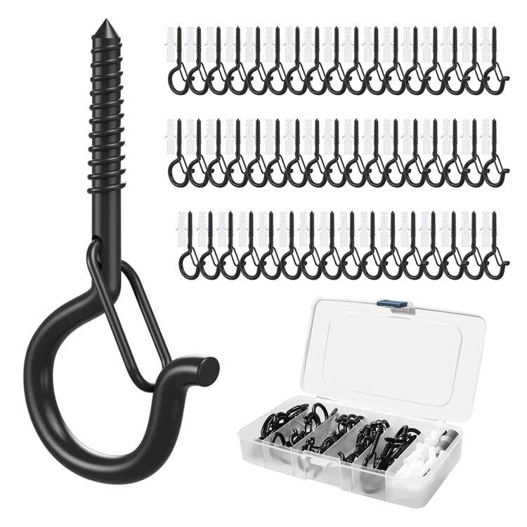 50 Pack No Drill Screw Hooks for Outdoor String Lights - Heavy Duty Q-Hanger Hooks for Wall, Ceiling & Cabinets - Perfect for Patio, Garden & Indoor Decor
