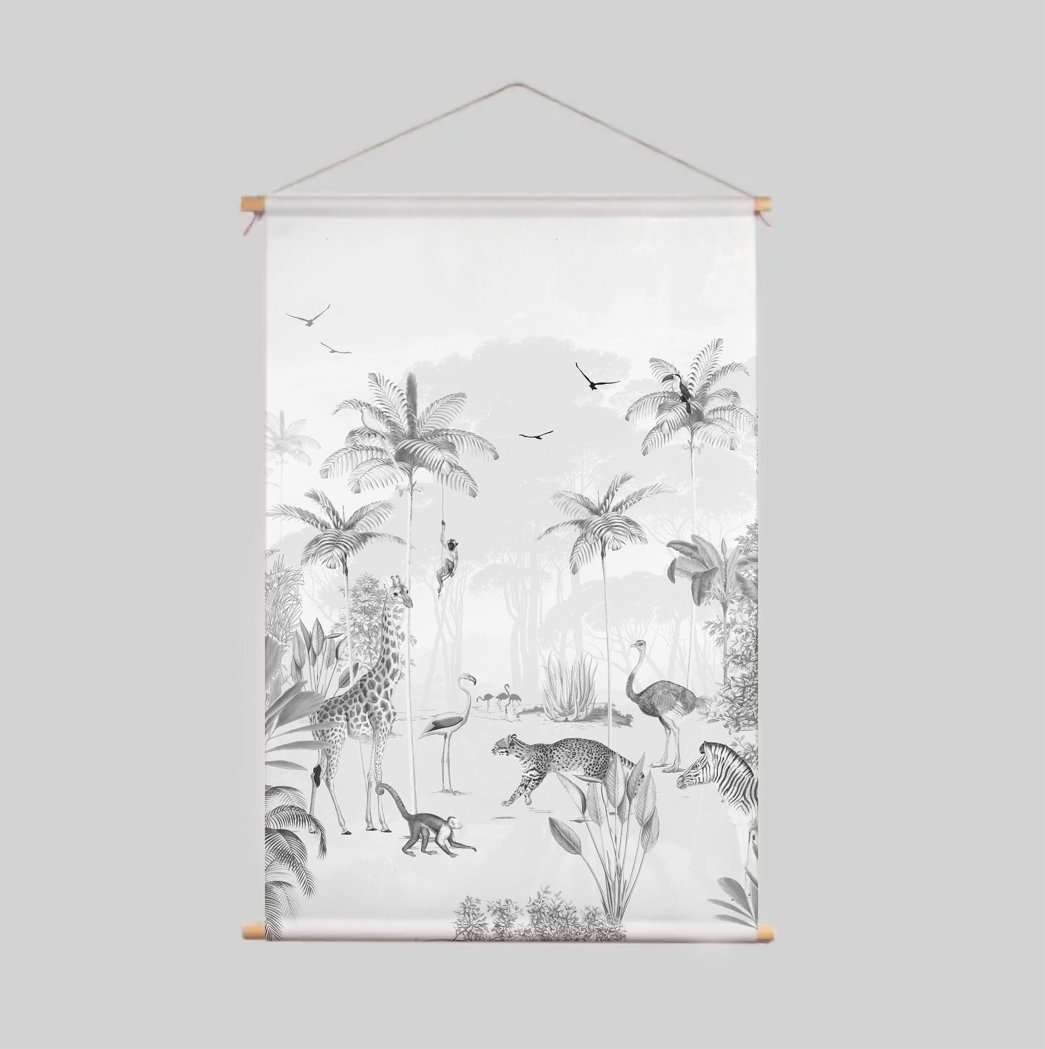 Wildlife's Playground Black & White Textile Poster - Perfect for Home Decor, Office Wall Art & Nature Lover Gifts