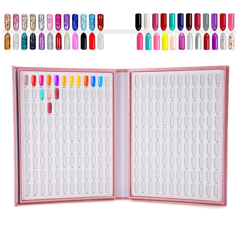 216 Colors Nail Polish Display Book - Professional Salon Nail Art Color Chart with Nail Tips (Pink) for Manicure, Pedicure & Nail Art Design - Perfect for Nail Technicians & DIY Enthusiasts