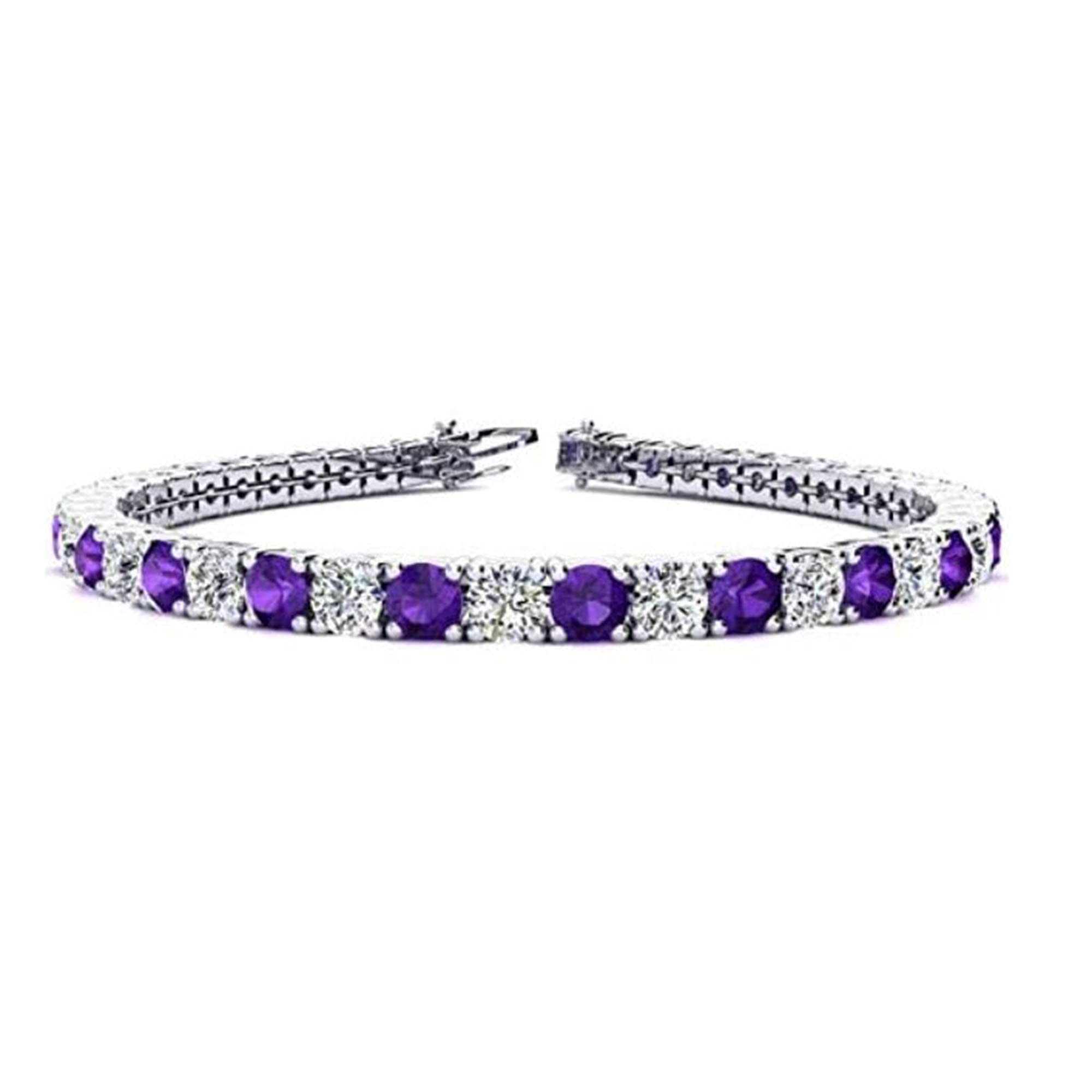 14K White Gold Plated 925 Sterling Silver 8.00 Ct Round Cut Created Amethyst & Cubic Zirconia Tennis Bracelet for Women - Elegant Jewelry Gift for Birthday, Anniversary & Special Occasions