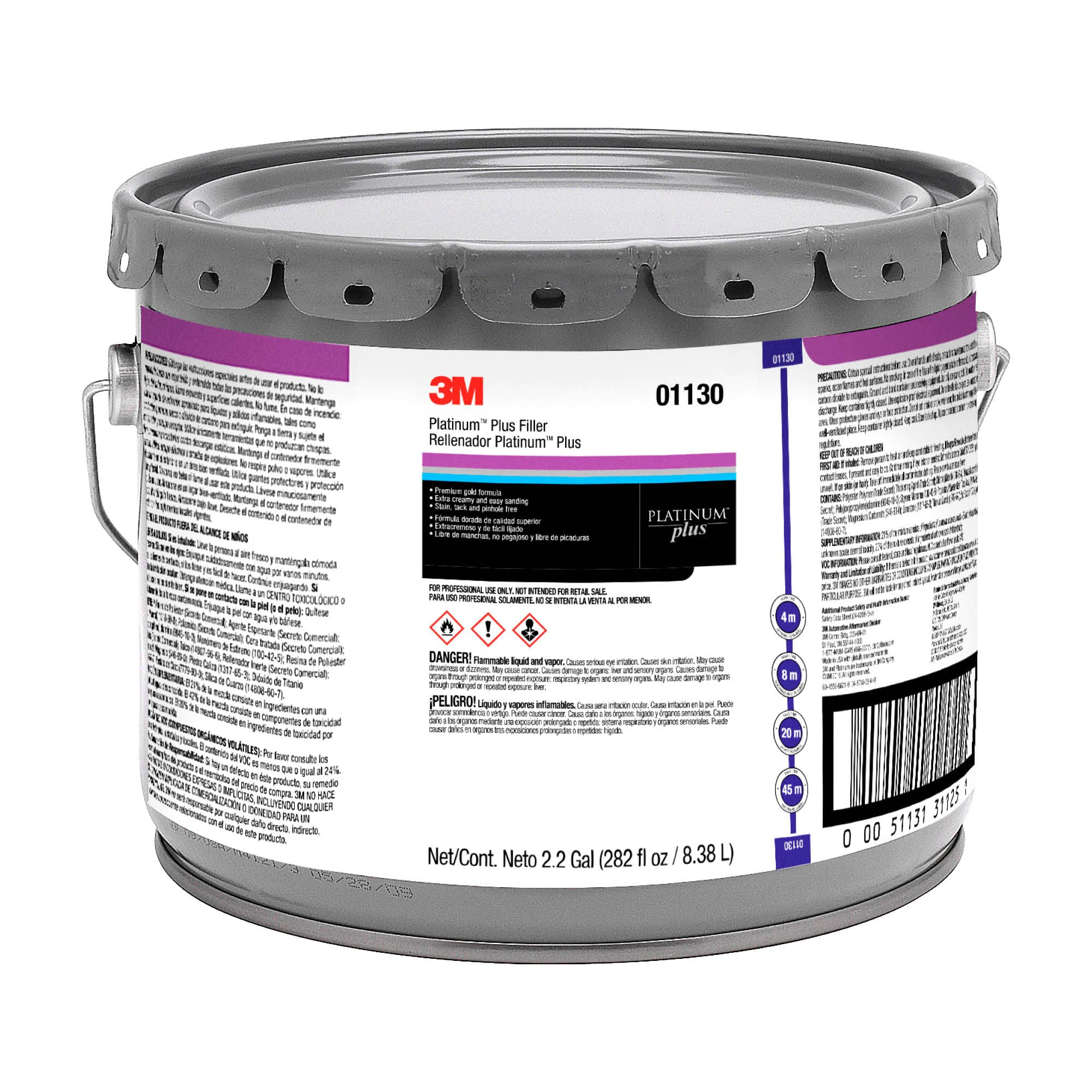 3M Platinum Plus Filler 01130 - Lightweight, Stain-Free, Quick-Drying Auto Body Filler (3 Gallons) | Perfect for Car Repairs, Dent Fixing & Surface Restoration