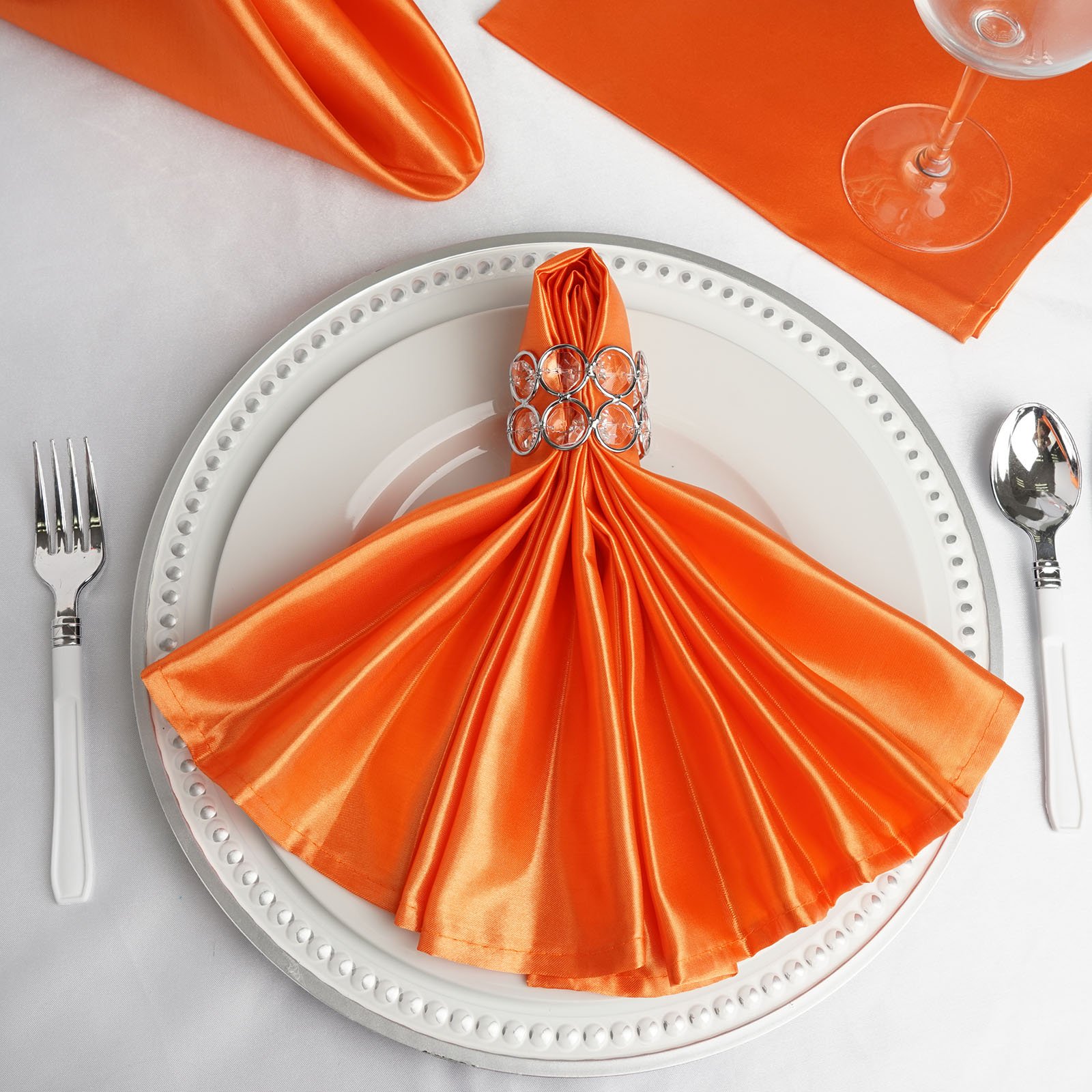 60-Pack 20-Inch Orange Satin Dinner Napkins for Wedding, Reception, Catering & Restaurant Events - Elegant Table Decor for Home & Kitchen Use - Perfect for Parties, Holidays & Special Occasions